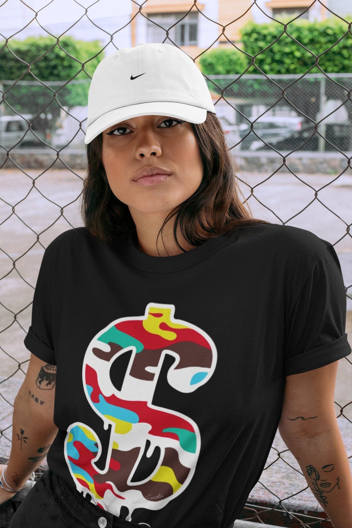 Dunk Free 99 White Sneaker Match Tees Dollar Camo Sneaker Tees Dunk Free 99 White Jordan to match sneaker T-Shirt Crew Neck Shirts