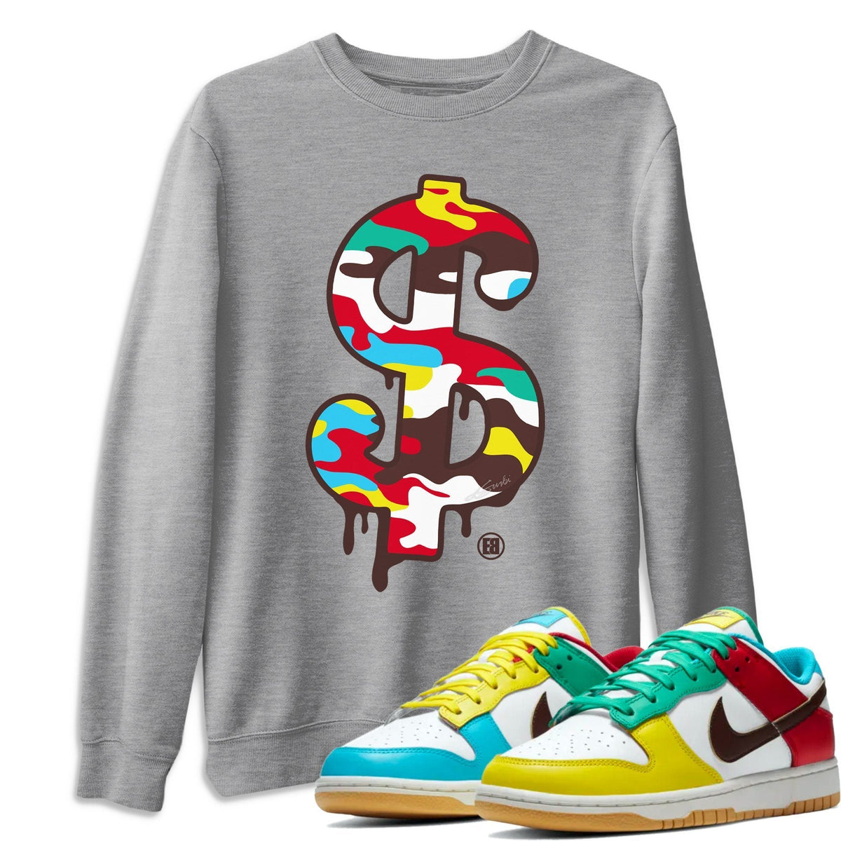 Dunk Free 99 White Sneaker Match Tees Dollar Camo Sneaker Tees Dunk Free 99 White Jordan to match sneaker T-Shirt Crew Neck Shirts