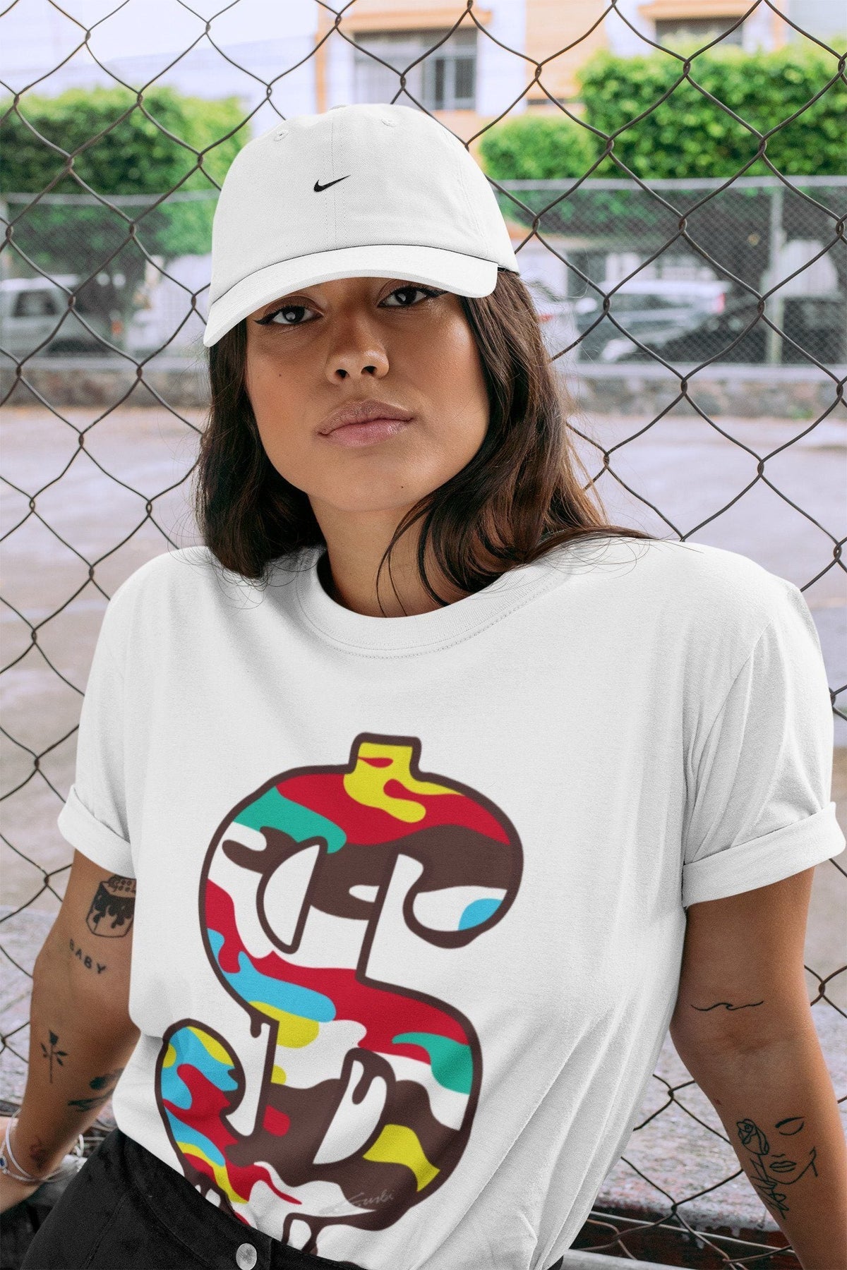 Dunk Free 99 White Sneaker Match Tees Dollar Camo Sneaker Tees Dunk Free 99 White Jordan to match sneaker T-Shirt Crew Neck Shirts
