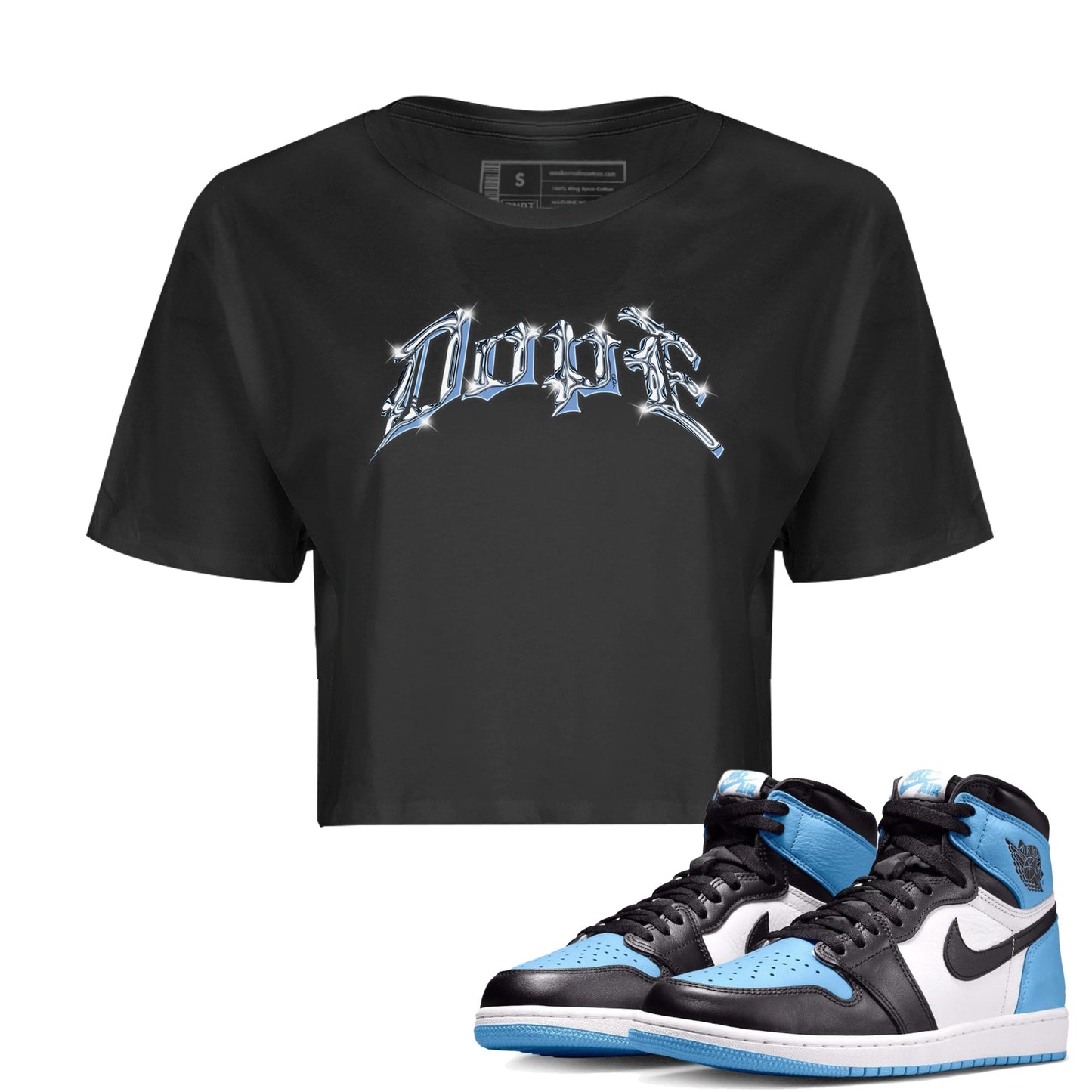 Air Jordan 1 University Blue Sneaker Match Tees Dope Sneaker Tees AJ1 OG High University Blue Sneaker Release Tees Women's Shirts Black 1