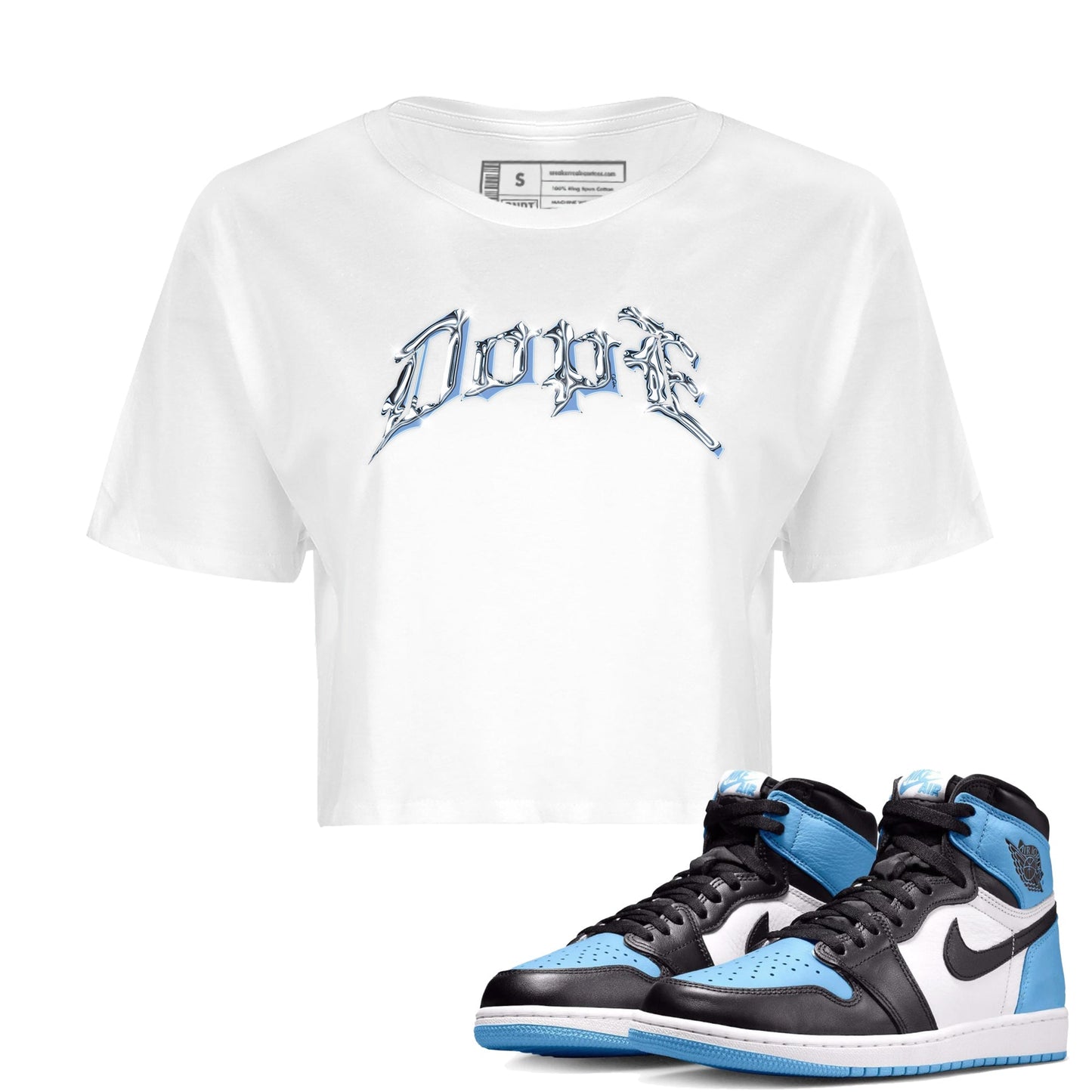 Air Jordan 1 University Blue Sneaker Match Tees Dope Sneaker Tees AJ1 OG High University Blue Sneaker Release Tees Women's Shirts White 1