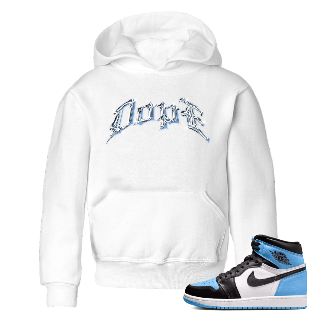 Air Jordan 1 University Blue Sneaker Match Tees Dope Sneaker Tees AJ1 OG High University Blue Sneaker Release Tees Kids Shirts White 1