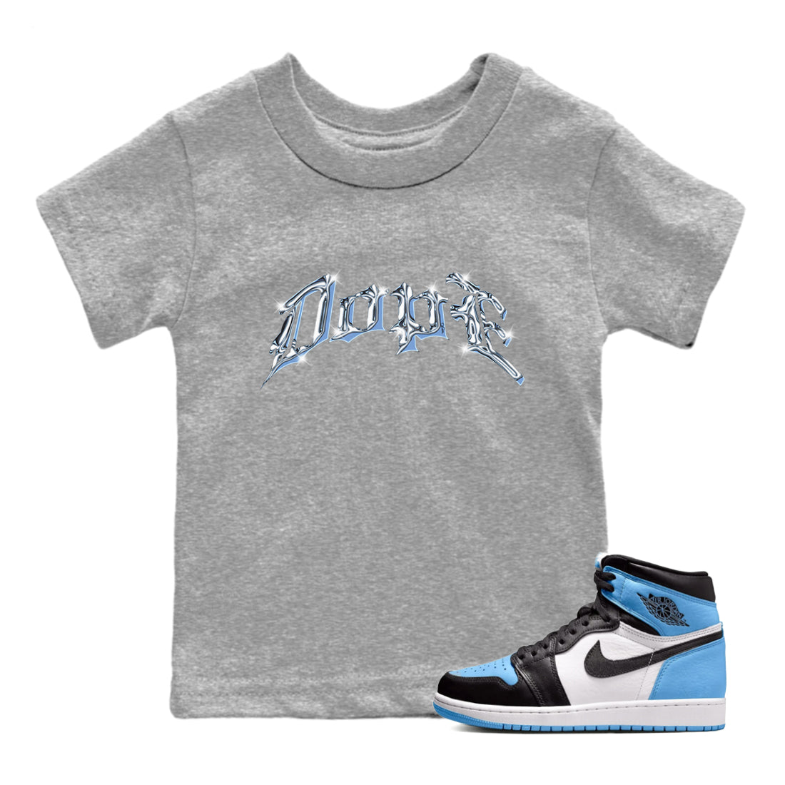 Air Jordan 1 University Blue Sneaker Match Tees Dope Sneaker Tees AJ1 OG High University Blue Sneaker Release Tees Kids Shirts Heather Grey 1
