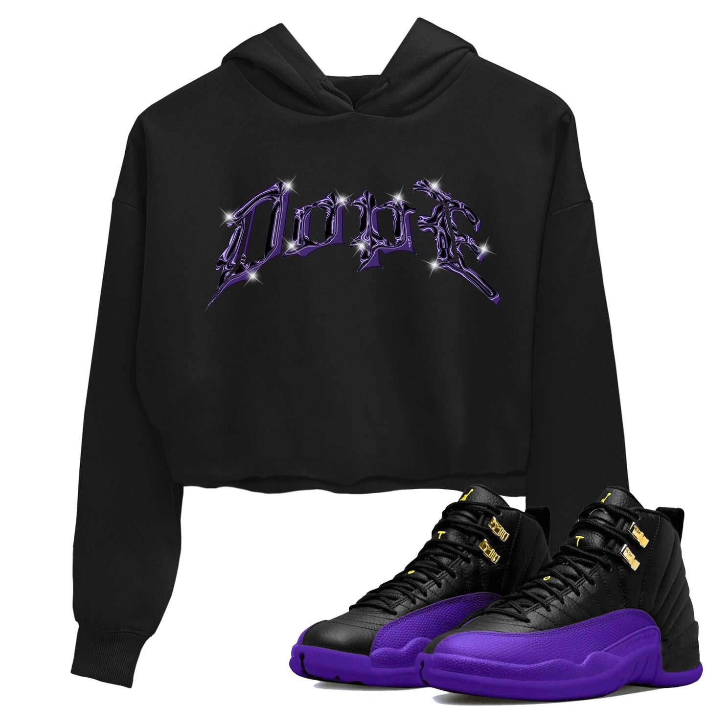 Air Jordan 12 Field Purple Sneaker Match Tees Dope Sneaker Tees AJ12 Field Purple Sneaker Release Tees Women's Shirts Black 1