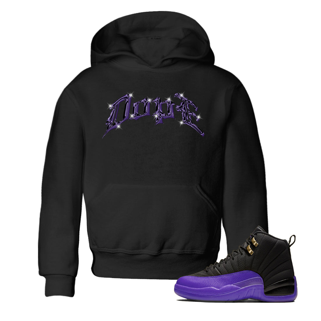 Air Jordan 12 Field Purple Sneaker Match Tees Dope Sneaker Tees AJ12 Field Purple Sneaker Release Tees Kids Shirts Black 1