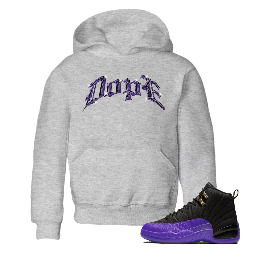 Air Jordan 12 Field Purple Sneaker Match Tees Dope Sneaker Tees AJ12 Field Purple Sneaker Release Tees Kids Shirts Heather Grey 1