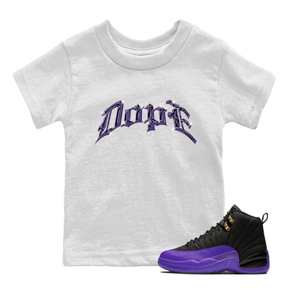 Air Jordan 12 Field Purple Sneaker Match Tees Dope Sneaker Tees AJ12 Field Purple Sneaker Release Tees Kids Shirts White 1