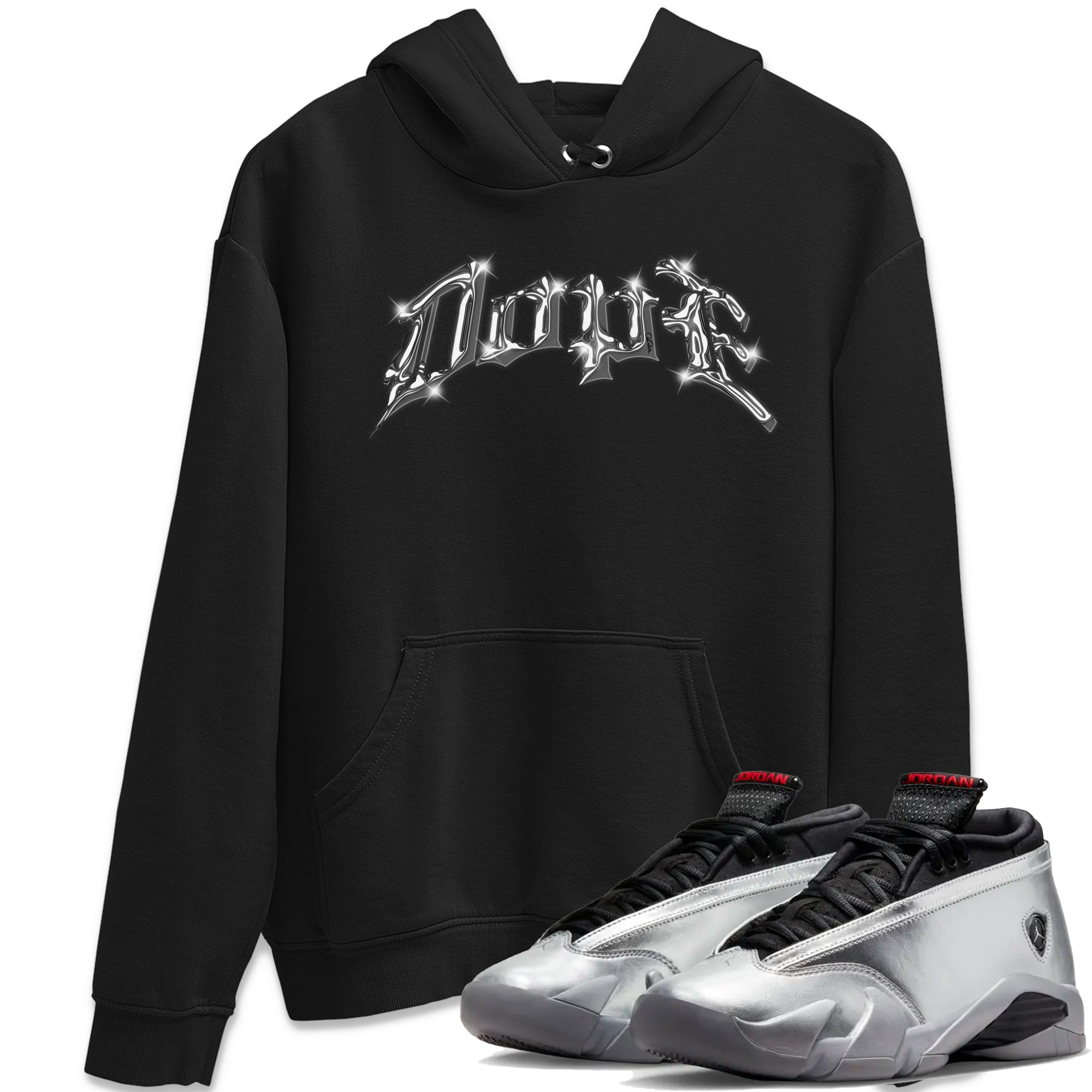 Air Jordan 14 Metallic Silver Sneaker Tees Drip Gear Zone Dope Sneaker Tees AJ14 Metallic Silver Shirt Unisex Shirts Black 1