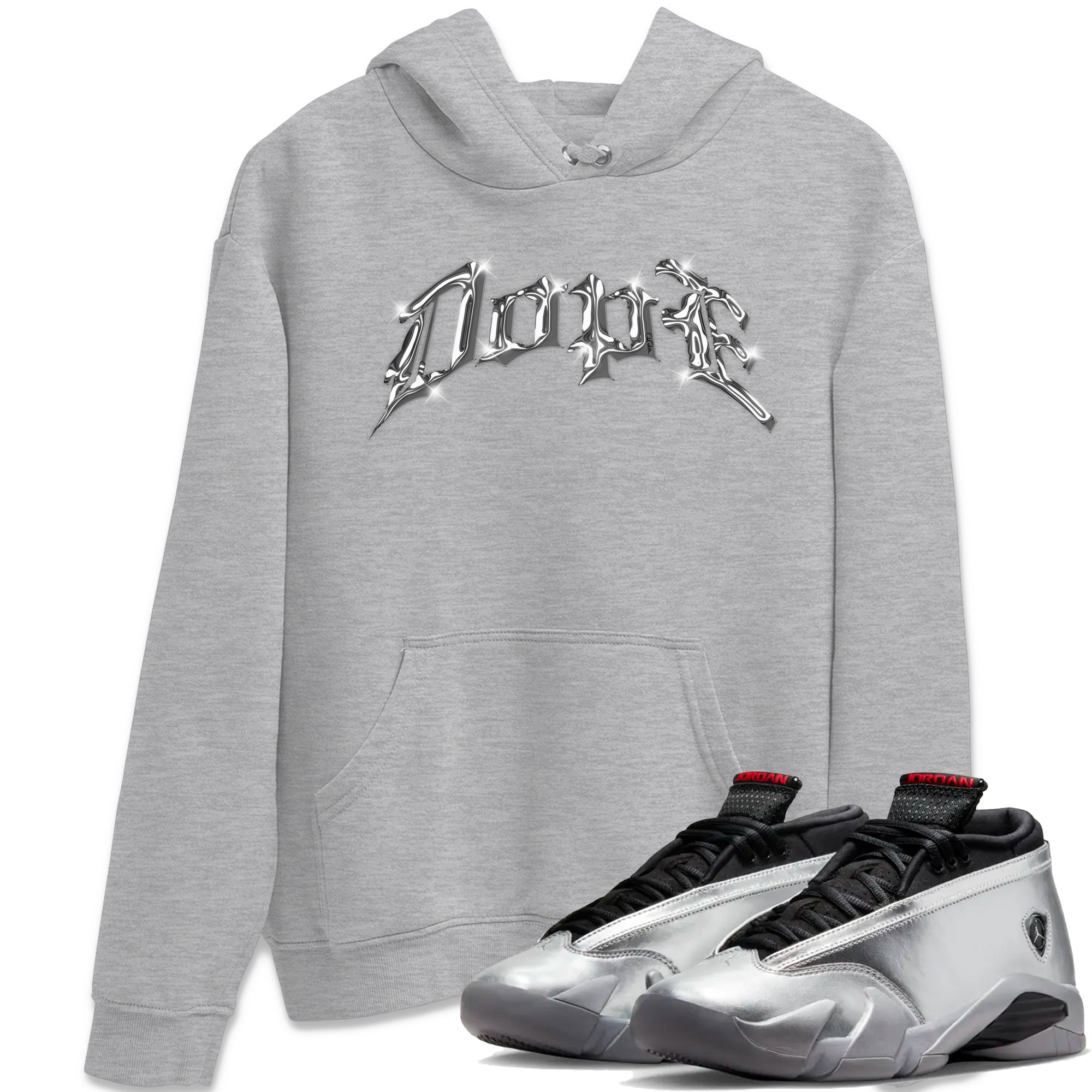 Air Jordan 14 Metallic Silver Sneaker Tees Drip Gear Zone Dope Sneaker Tees AJ14 Metallic Silver Shirt Unisex Shirts Heather Grey 1