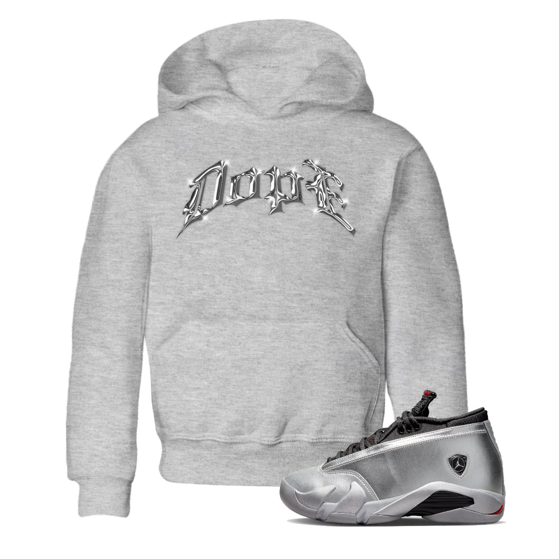 Air Jordan 14 Metallic Silver Sneaker Tees Drip Gear Zone Dope Sneaker Tees AJ14 Metallic Silver Shirt Kids Shirts Heather Grey 1