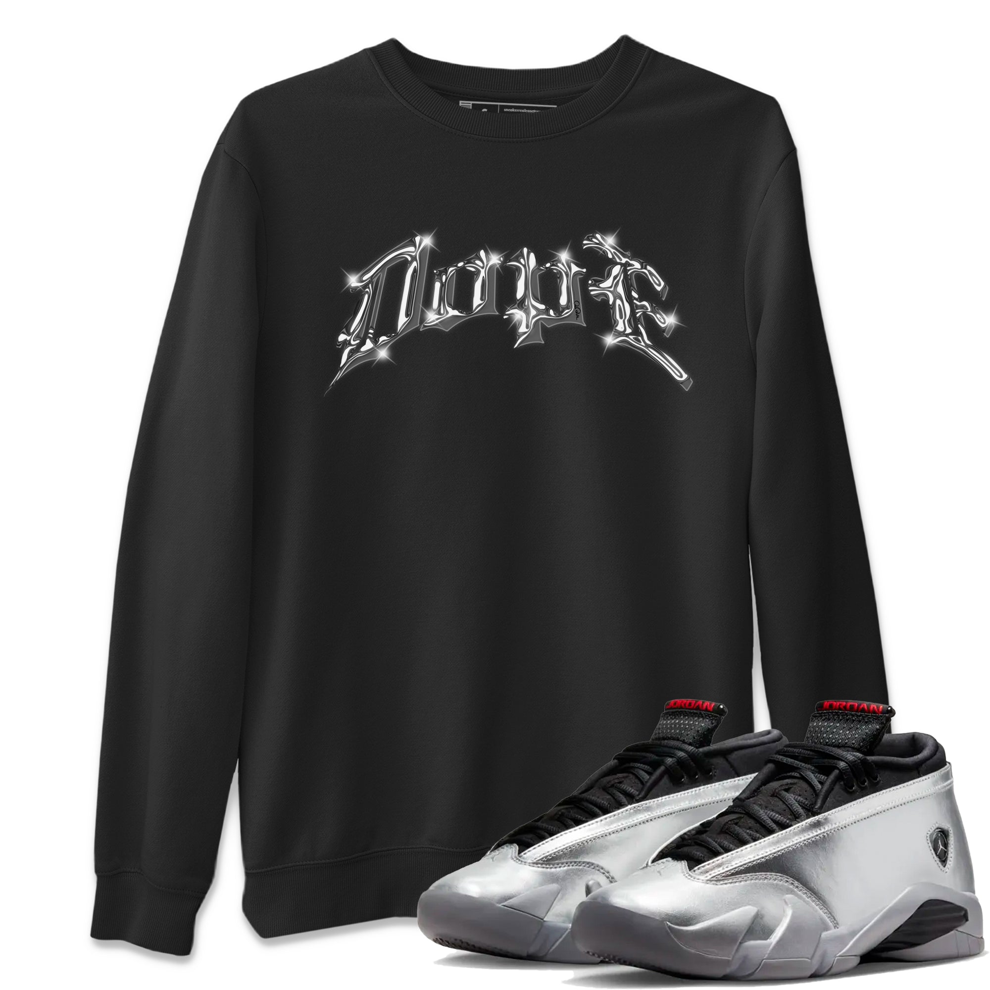 Air Jordan 14 Metallic Silver Sneaker Tees Drip Gear Zone Dope Sneaker Tees AJ14 Metallic Silver Shirt Unisex Shirts Black 1