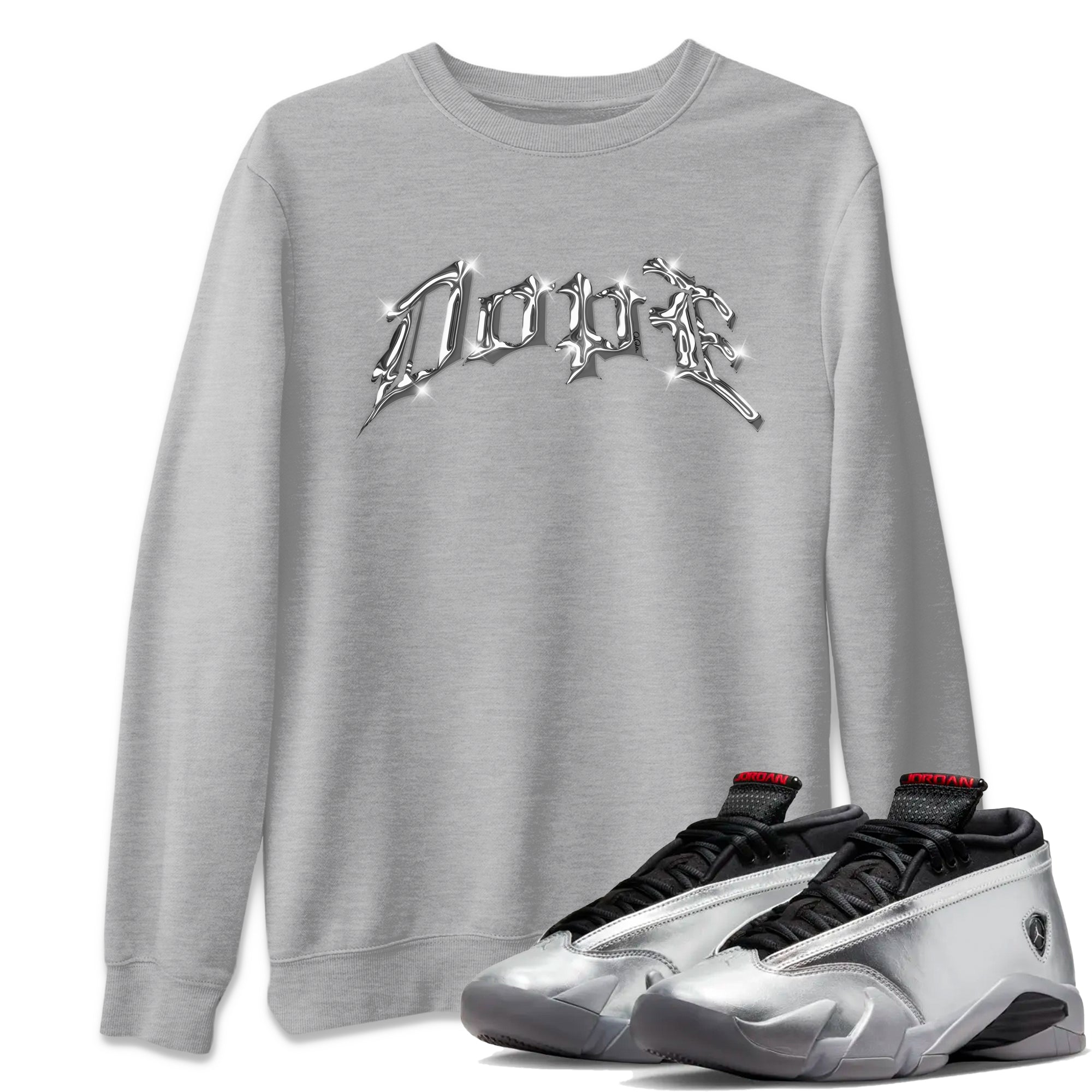 Air Jordan 14 Metallic Silver Sneaker Tees Drip Gear Zone Dope Sneaker Tees AJ14 Metallic Silver Shirt Unisex Shirts Heather Grey 1