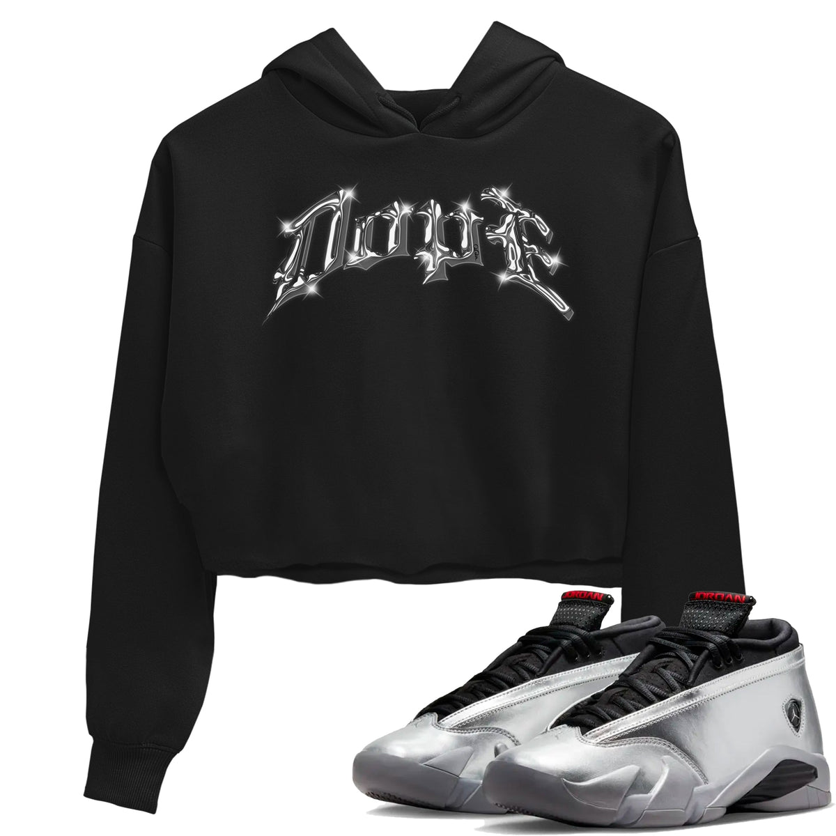 Air Jordan 14 Metallic Silver Sneaker Tees Drip Gear Zone Dope Sneaker Tees AJ14 Metallic Silver Shirt Women's Shirts Black 1
