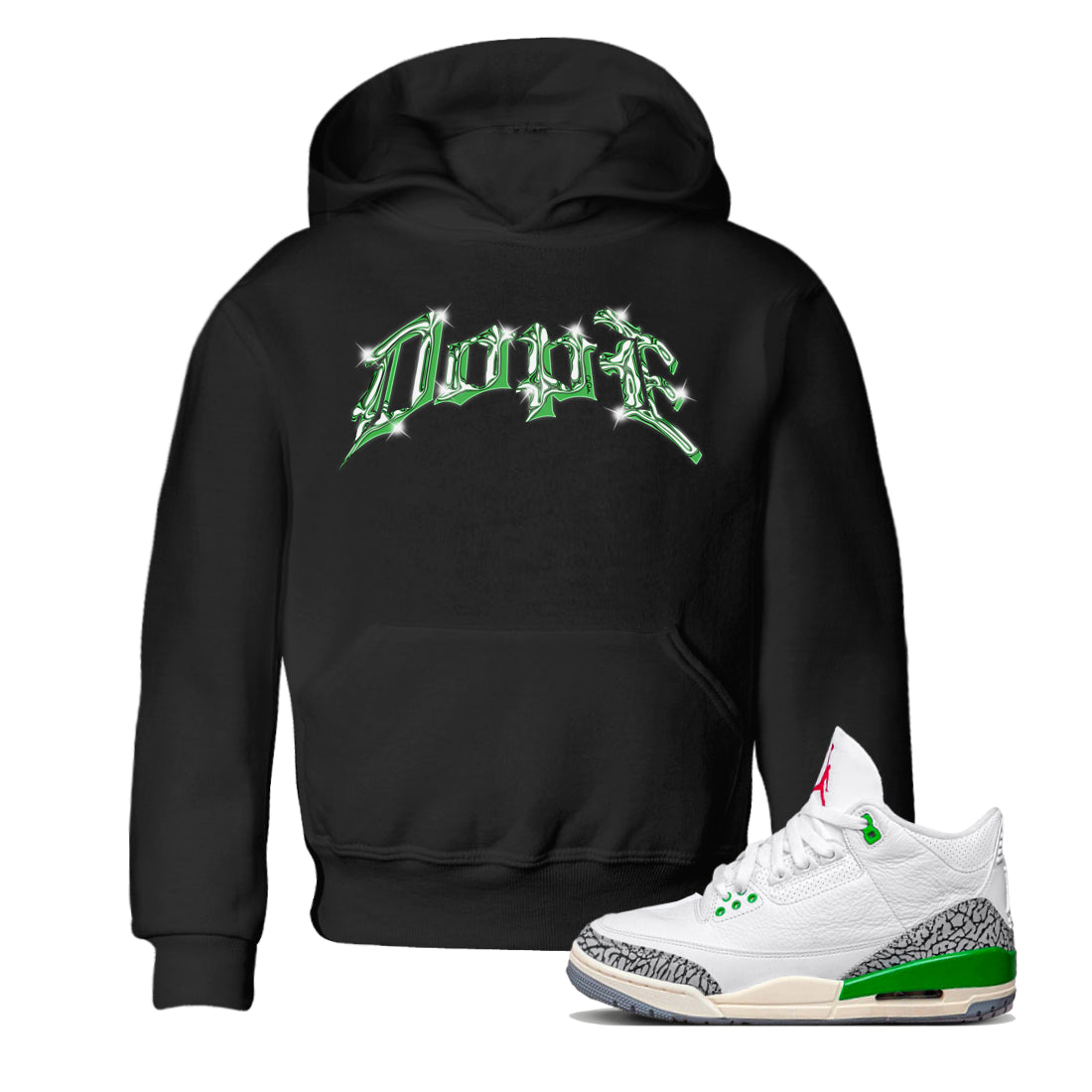 Air Jordan 3 Lucky Green Sneaker Tees Drip Gear Zone Dope Sneaker Tees AJ3 Lucky Green Shirt Kids Shirts Black 1