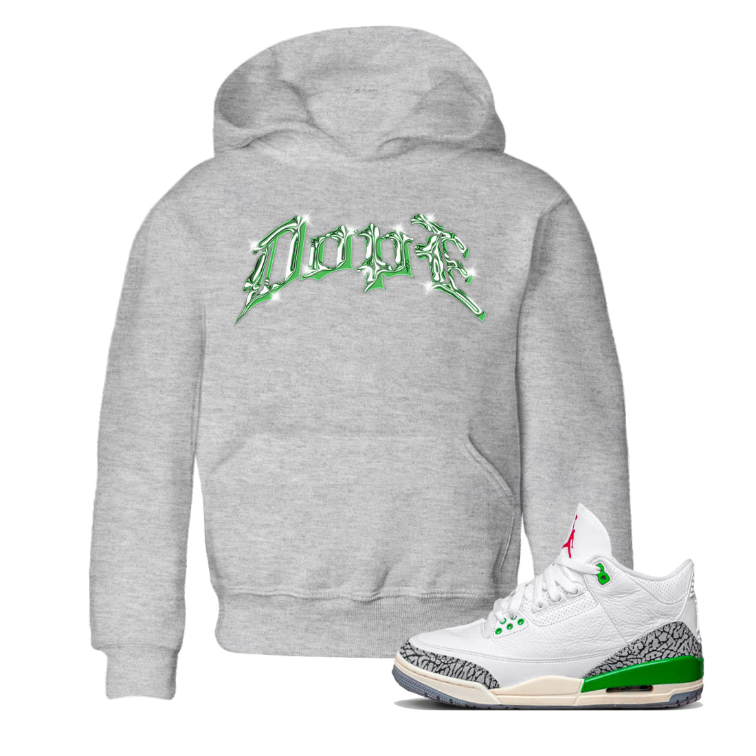 Air Jordan 3 Lucky Green Sneaker Tees Drip Gear Zone Dope Sneaker Tees AJ3 Lucky Green Shirt Kids Shirts Heather Grey 1