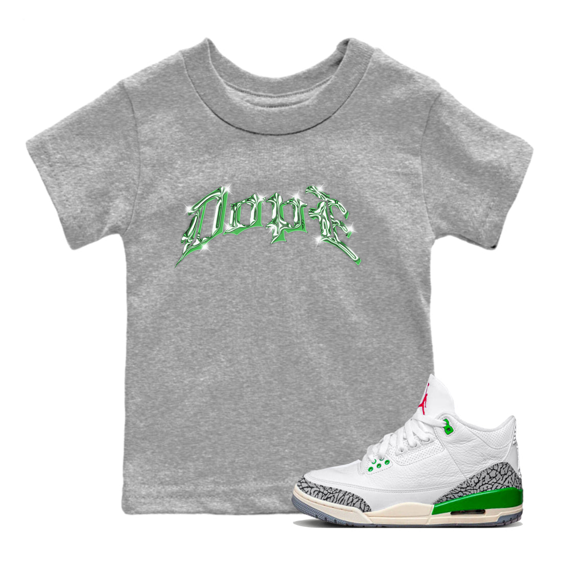Air Jordan 3 Lucky Green Sneaker Tees Drip Gear Zone Dope Sneaker Tees AJ3 Lucky Green Shirt Kids Shirts Heather Grey 1