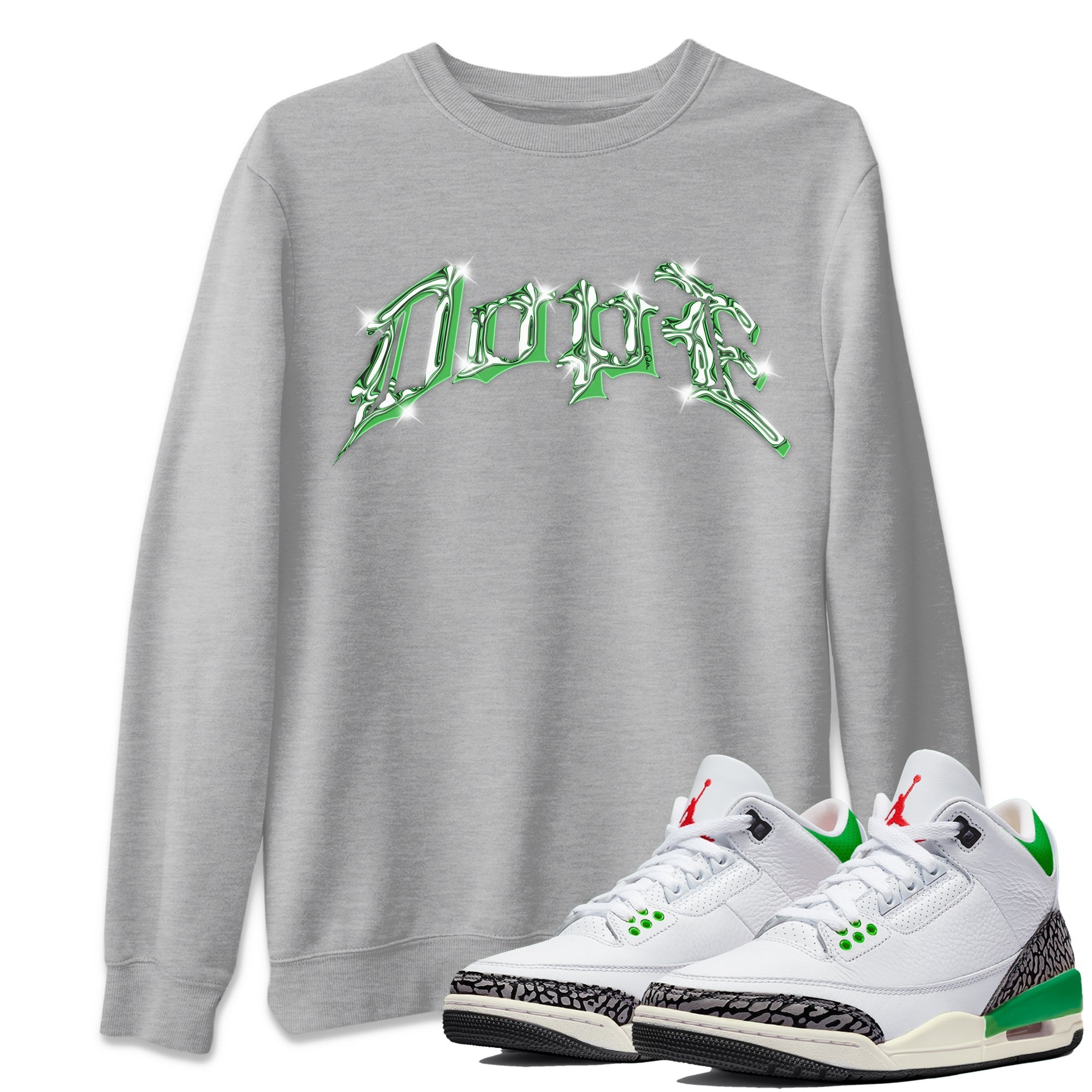 Air Jordan 3 Lucky Green Sneaker Tees Drip Gear Zone Dope Sneaker Tees AJ3 Lucky Green Shirt Unisex Shirts Heather Grey 1