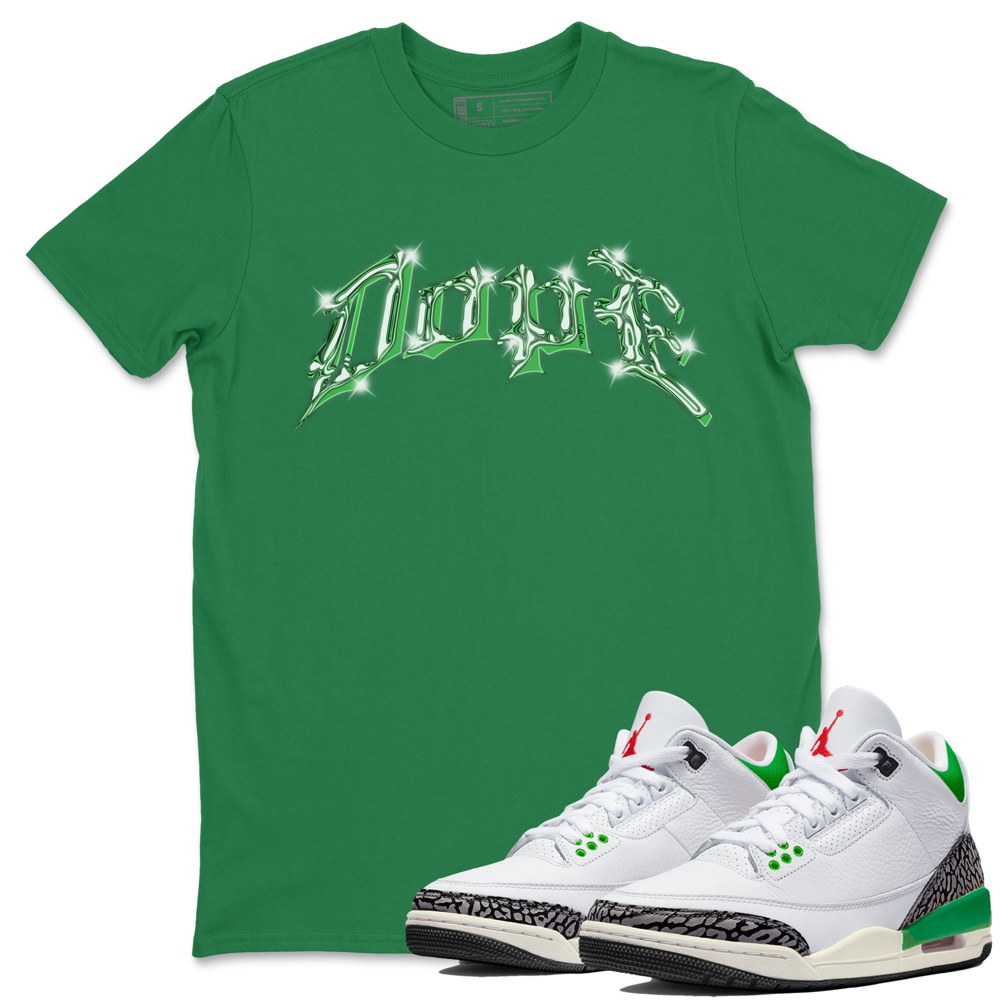 Air Jordan 3 Lucky Green Sneaker Tees Drip Gear Zone Dope Sneaker Tees AJ3 Lucky Green Shirt Unisex Shirts Kelly Green 1