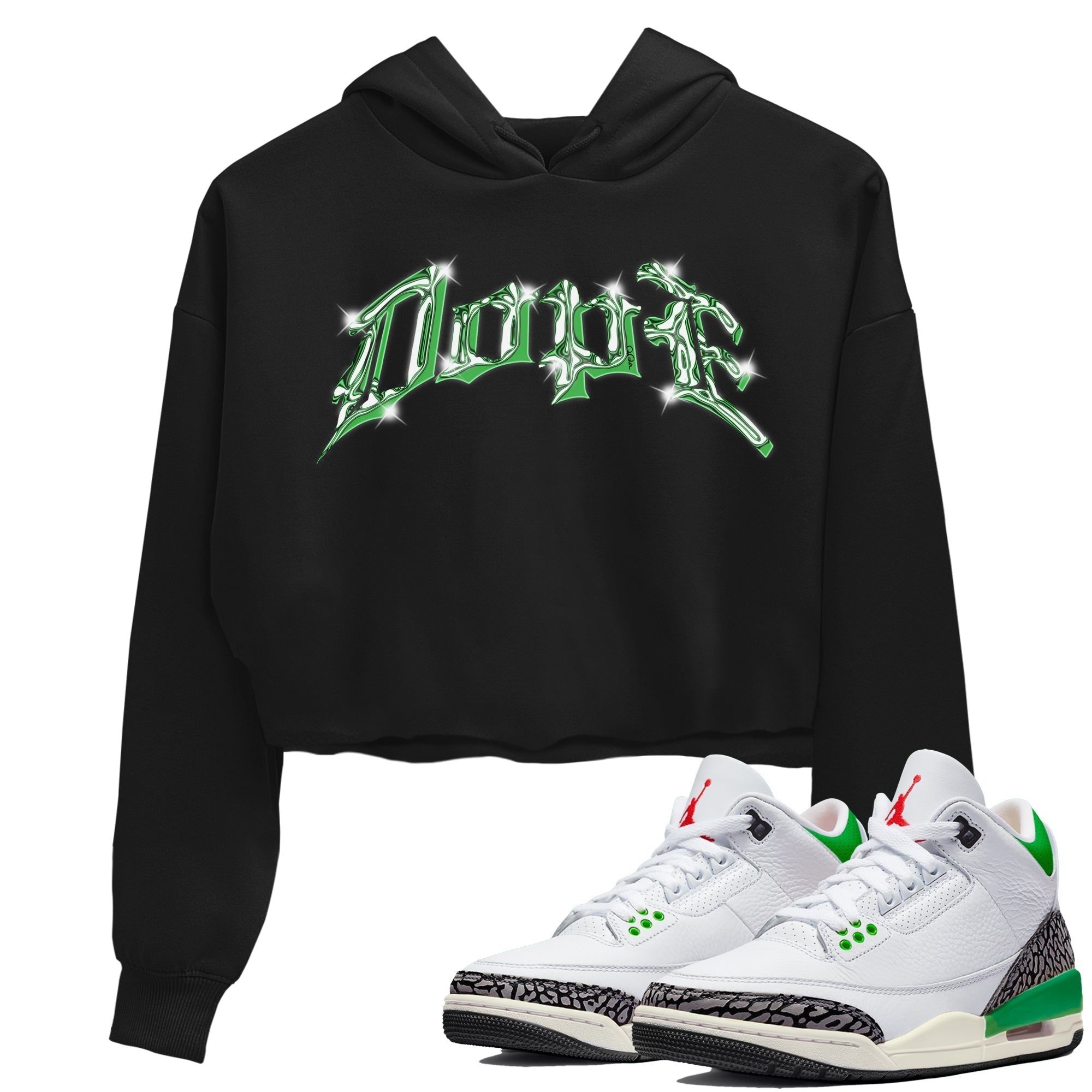 Air Jordan 3 Lucky Green Sneaker Tees Drip Gear Zone Dope Sneaker Tees AJ3 Lucky Green Shirt Women's Shirts Black 1