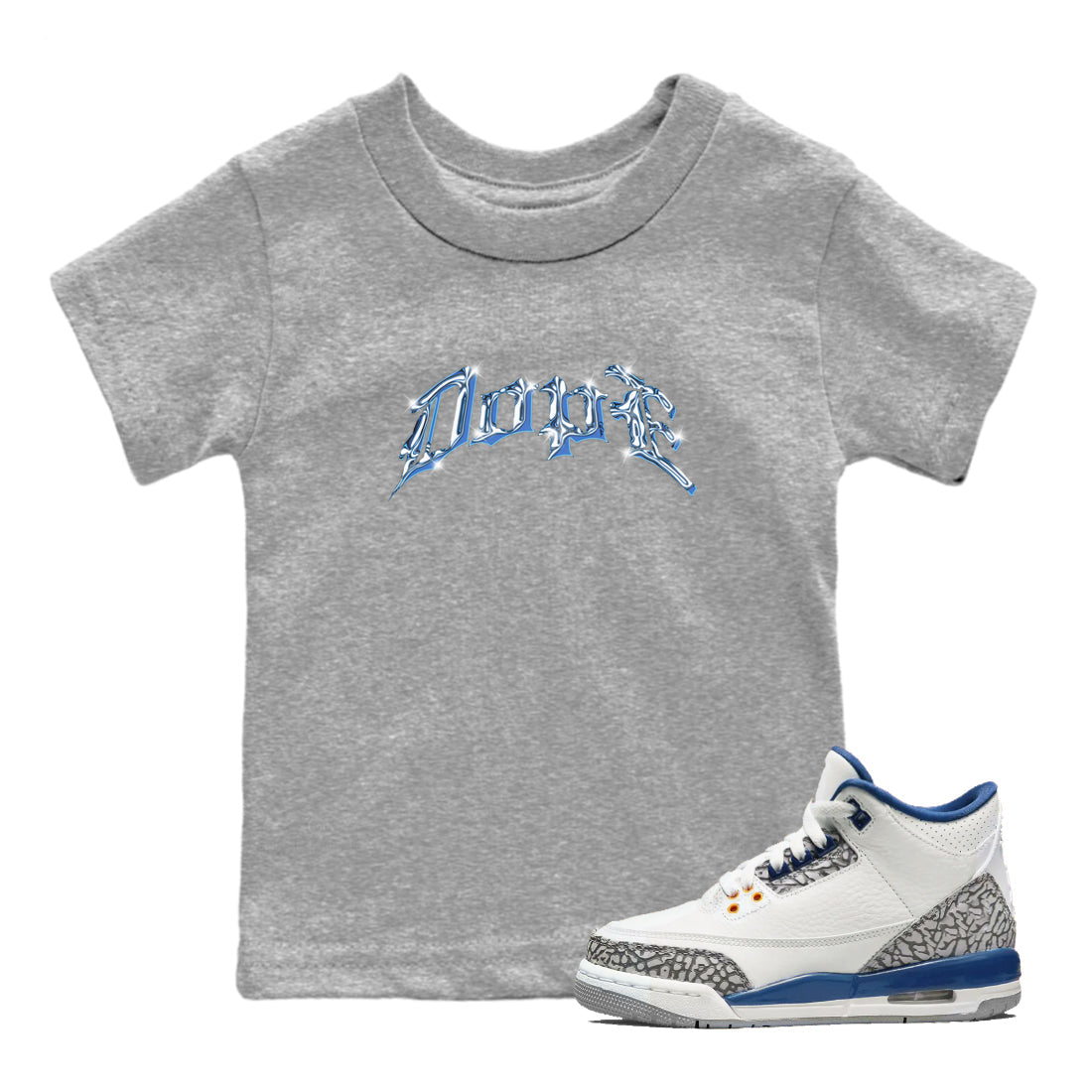 Air Jordan 3 Wizards Sneaker Tees Drip Gear Zone Dope Sneaker Tees AJ3 NBA Wizards  Shirt Kids Shirts Heather Grey 1