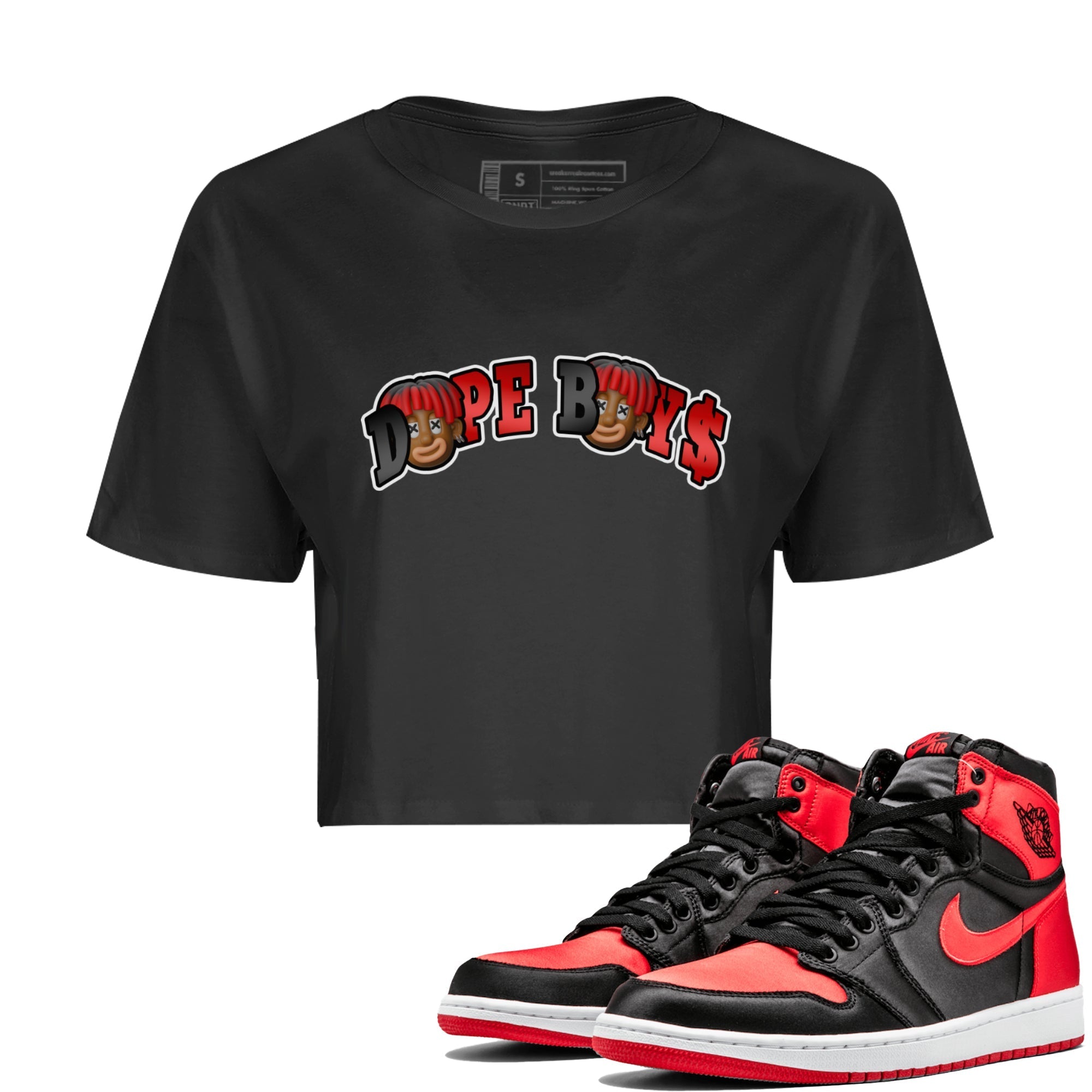 Air Jordan 1 Satin Bred Sneaker Match Tees Dope Boy Sneaker Tees AJ1 Satin Bred Sneaker Release Tees Women's Shirts Black 1