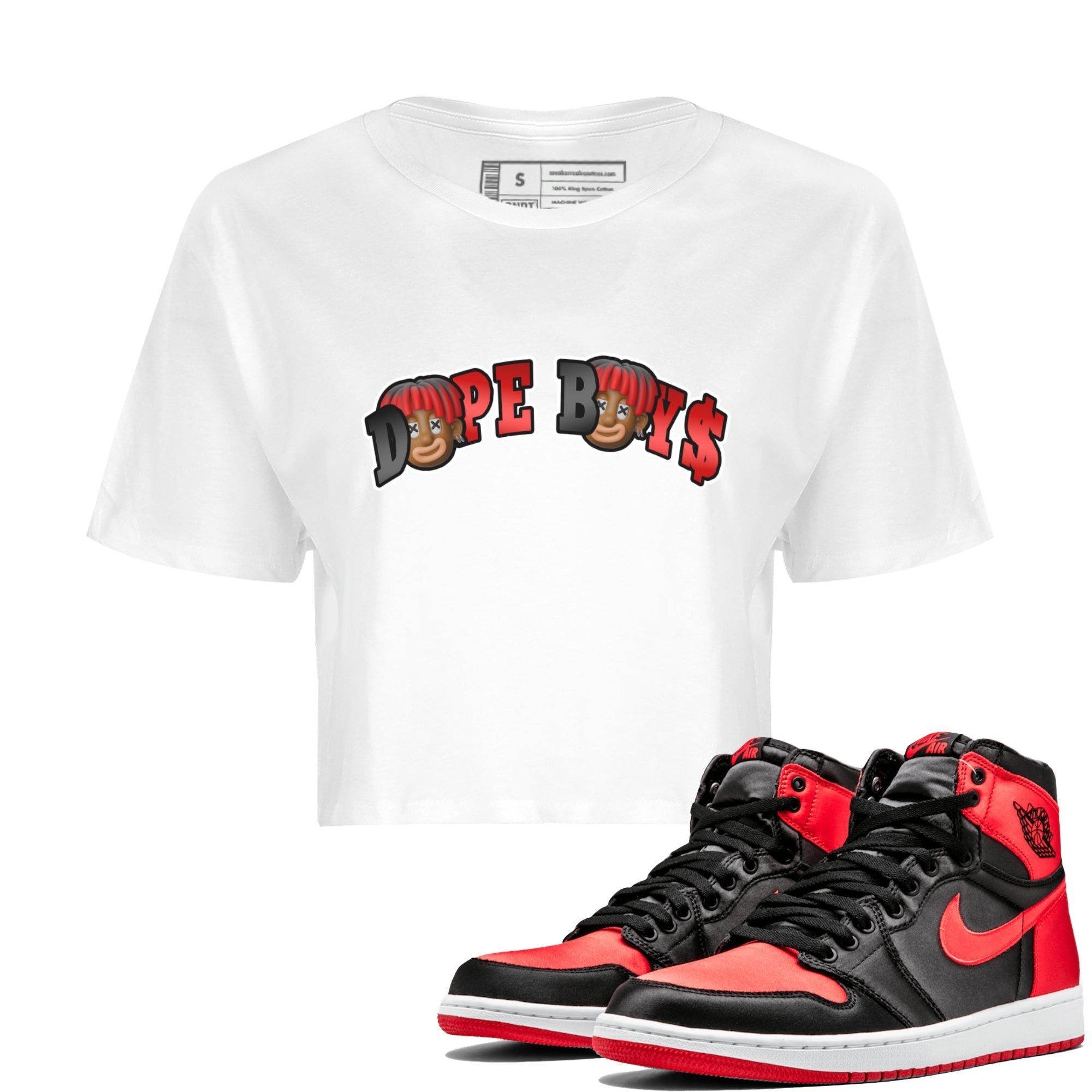 Air Jordan 1 Satin Bred Sneaker Match Tees Dope Boy Sneaker Tees AJ1 Satin Bred Sneaker Release Tees Women's Shirts White 1
