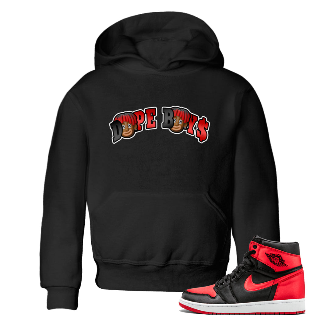 Air Jordan 1 Satin Bred Sneaker Match Tees Dope Boy Sneaker Tees AJ1 Satin Bred Sneaker Release Tees Kids Shirts Black 1