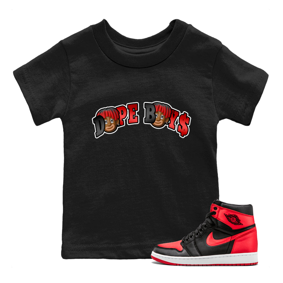 Air Jordan 1 Satin Bred Sneaker Match Tees Dope Boy Sneaker Tees AJ1 Satin Bred Sneaker Release Tees Kids Shirts Black 1