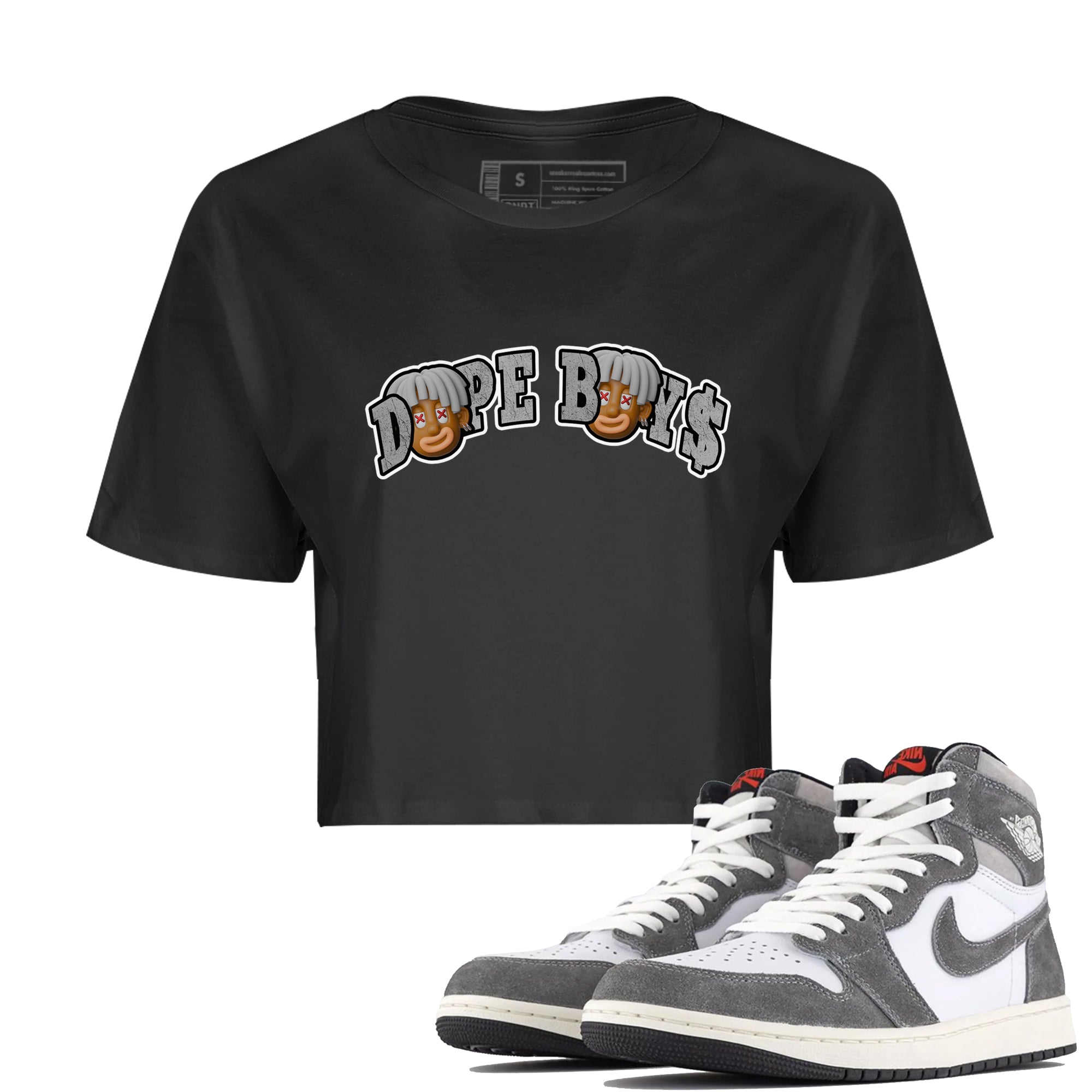 Air Jordan 1 Washed Heritage Sneaker Match Tees Dope Boys Sneaker Tees AJ1 Washed Heritage Sneaker Release Tees Women's Shirts Black 1