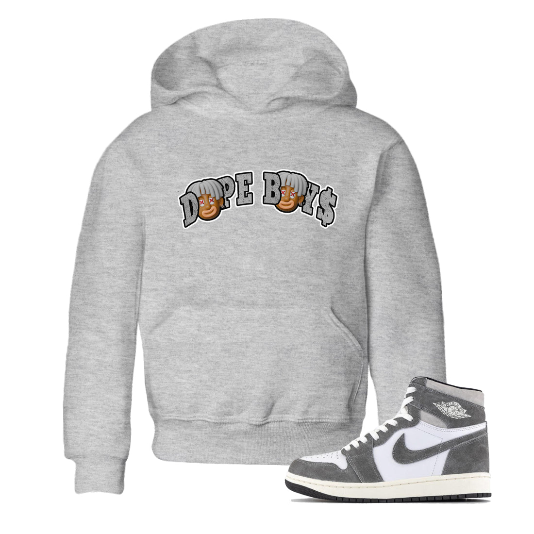 Air Jordan 1 Washed Heritage Sneaker Match Tees Dope Boys Sneaker Tees AJ1 Washed Heritage Sneaker Release Tees Kids Shirts Heather Grey 1