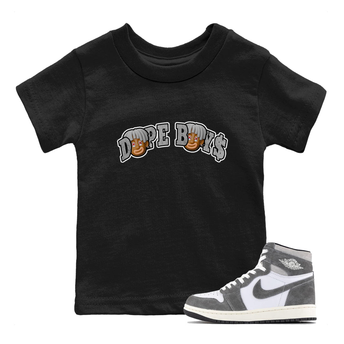 Air Jordan 1 Washed Heritage Sneaker Match Tees Dope Boys Sneaker Tees AJ1 Washed Heritage Sneaker Release Tees Kids Shirts Black 1