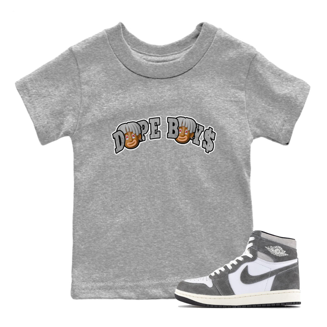Air Jordan 1 Washed Heritage Sneaker Match Tees Dope Boys Sneaker Tees AJ1 Washed Heritage Sneaker Release Tees Kids Shirts Heather Grey 1