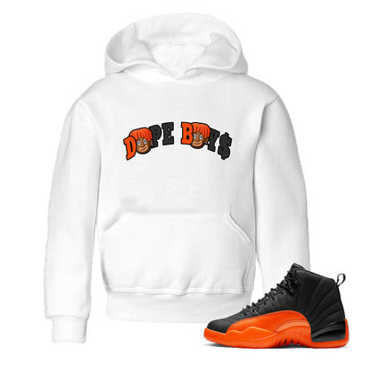 Air Jordan 12 Brilliant Orange Sneaker Match Tees Dope Boys Sneaker Tees AJ12 Brilliant Orange Sneaker Release Tees Kids Shirts White 1