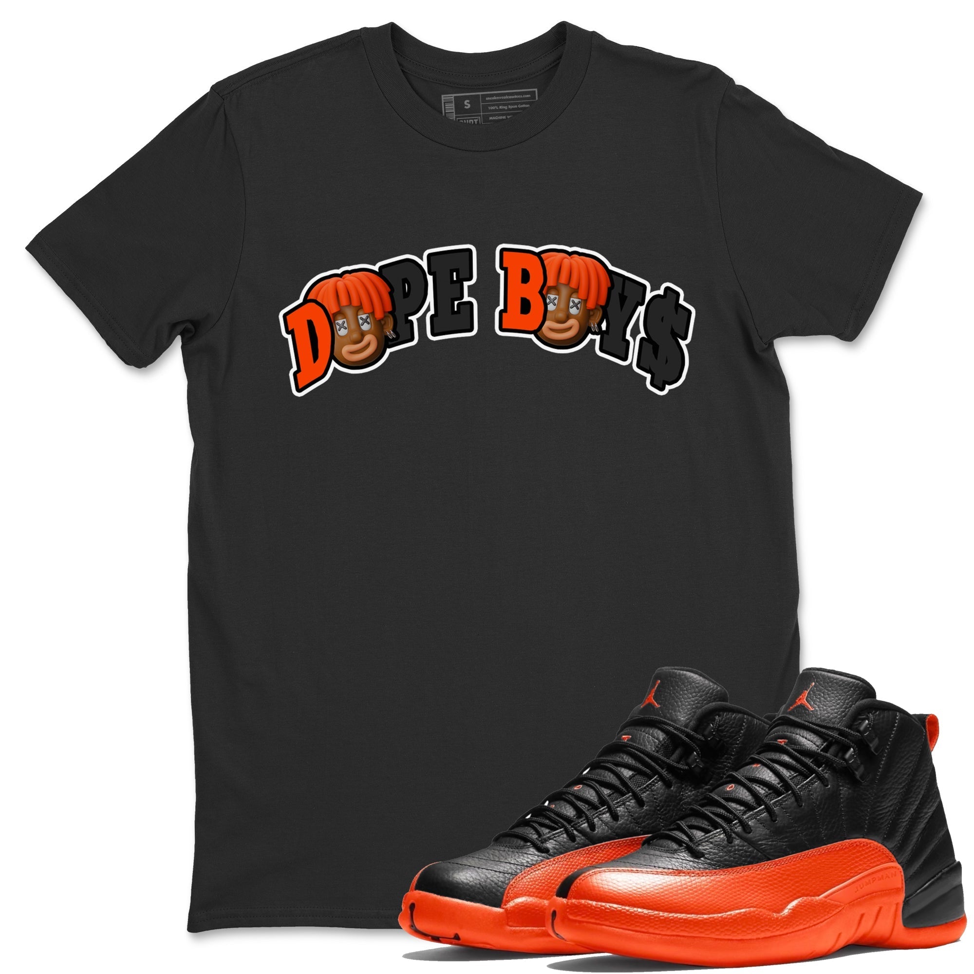 Air Jordan 12 Brilliant Orange Sneaker Match Tees Dope Boys Sneaker Tees AJ12 Brilliant Orange Sneaker Release Tees Unisex Shirts Black 1