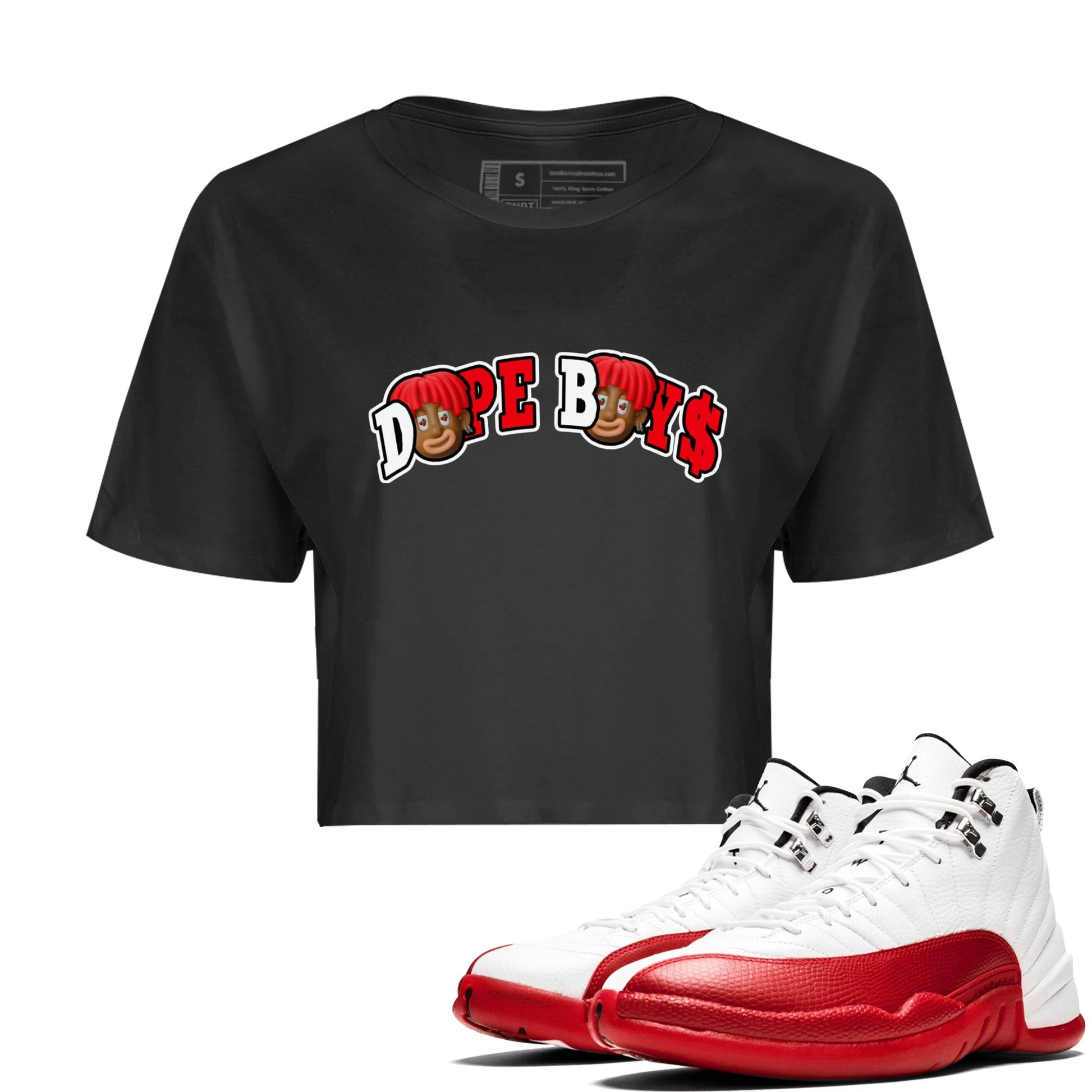 Air Jordan 12 Cherry Sneaker Match Tees Dope Boys Streetwear Sneaker Shirt AJ12 Cherry Sneaker Release Tees Women's Shirts Black 1