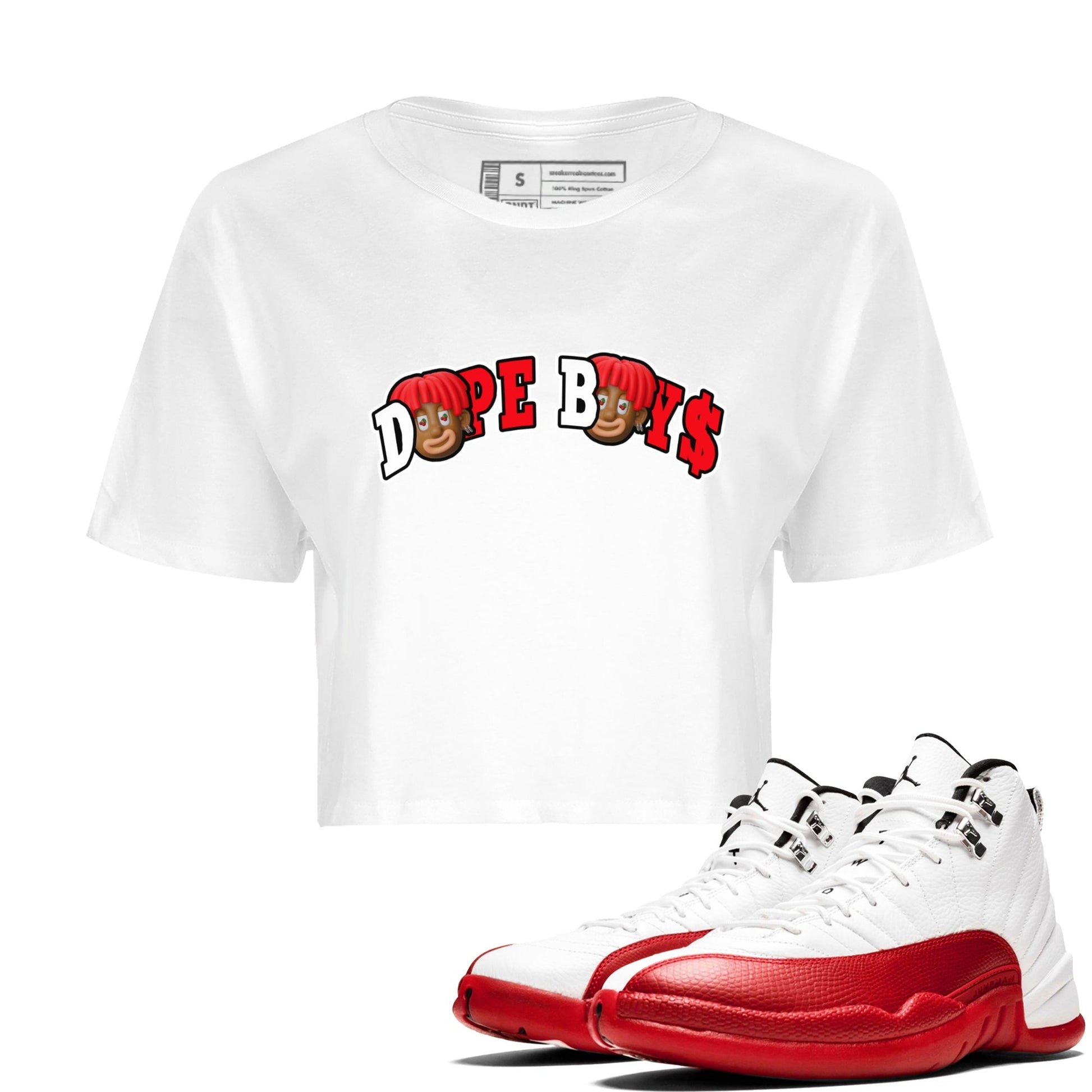 Air Jordan 12 Cherry Sneaker Match Tees Dope Boys Streetwear Sneaker Shirt AJ12 Cherry Sneaker Release Tees Women's Shirts White 1