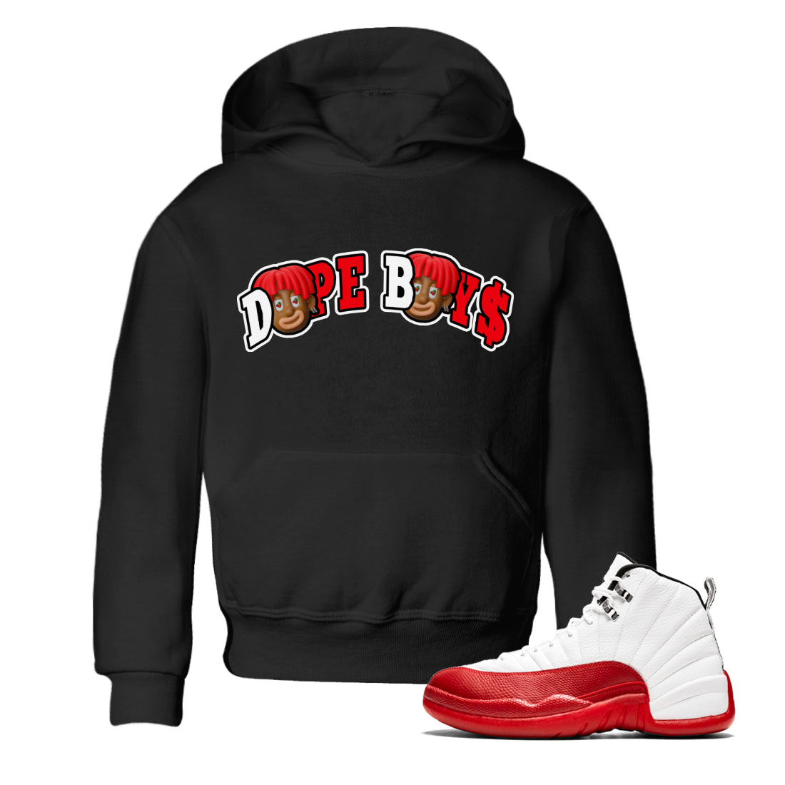 Air Jordan 12 Cherry Sneaker Match Tees Dope Boys Streetwear Sneaker Shirt AJ12 Cherry Sneaker Release Tees Kids Shirts Black 1