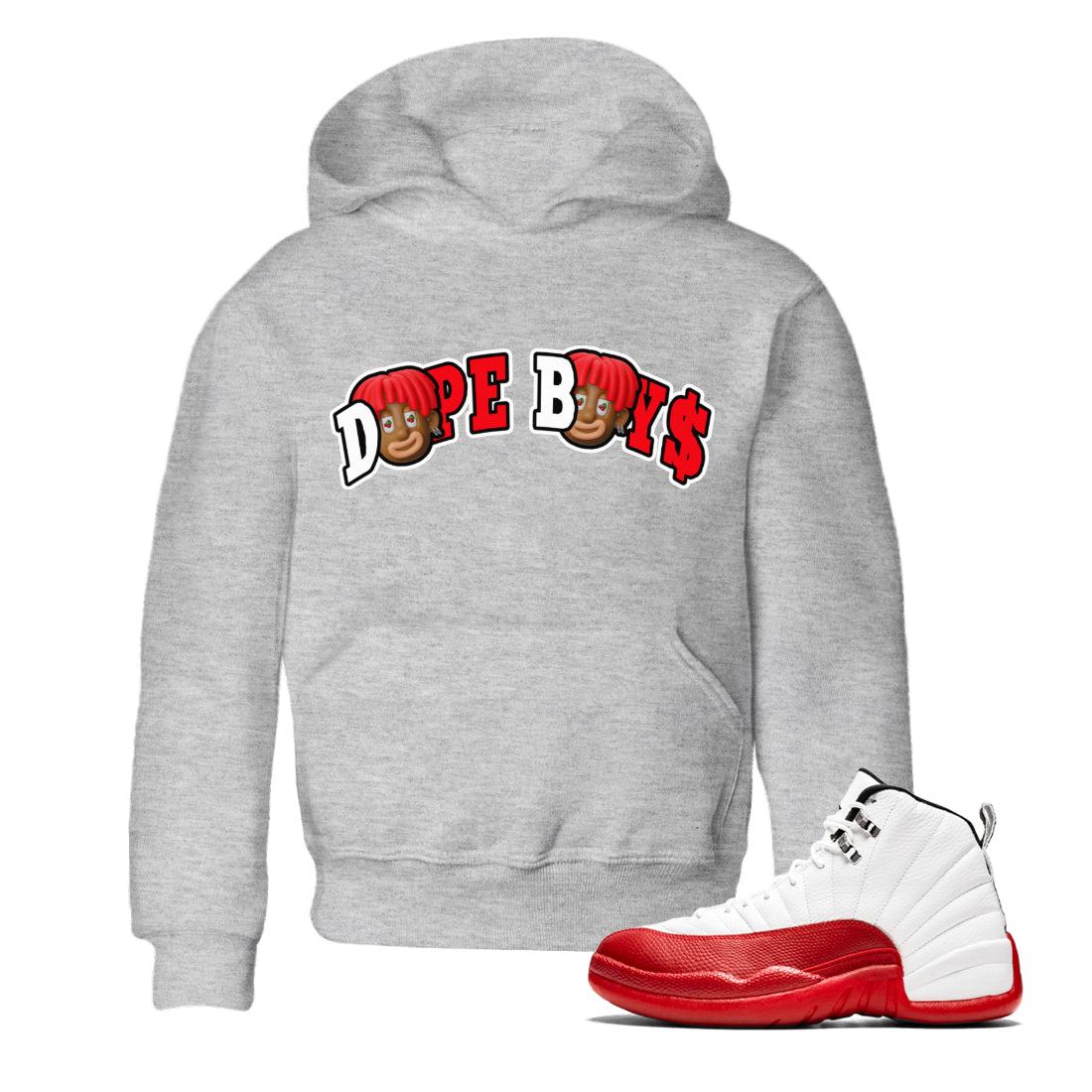 Air Jordan 12 Cherry Sneaker Match Tees Dope Boys Streetwear Sneaker Shirt AJ12 Cherry Sneaker Release Tees Kids Shirts Heather Grey 1