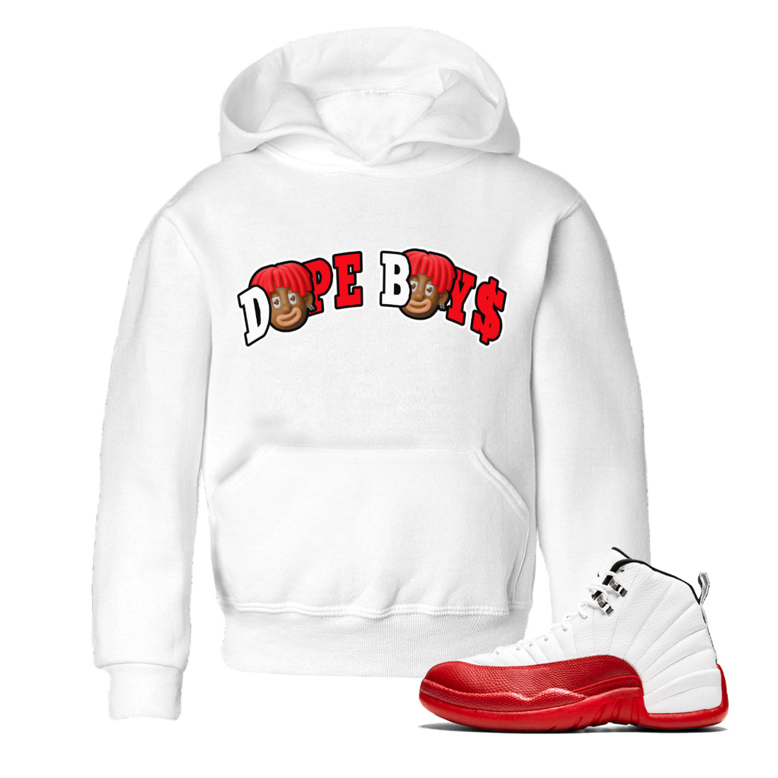 Air Jordan 12 Cherry Sneaker Match Tees Dope Boys Streetwear Sneaker Shirt AJ12 Cherry Sneaker Release Tees Kids Shirts White 1