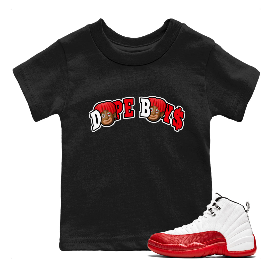 Air Jordan 12 Cherry Sneaker Match Tees Dope Boys Streetwear Sneaker Shirt AJ12 Cherry Sneaker Release Tees Kids Shirts Black 1