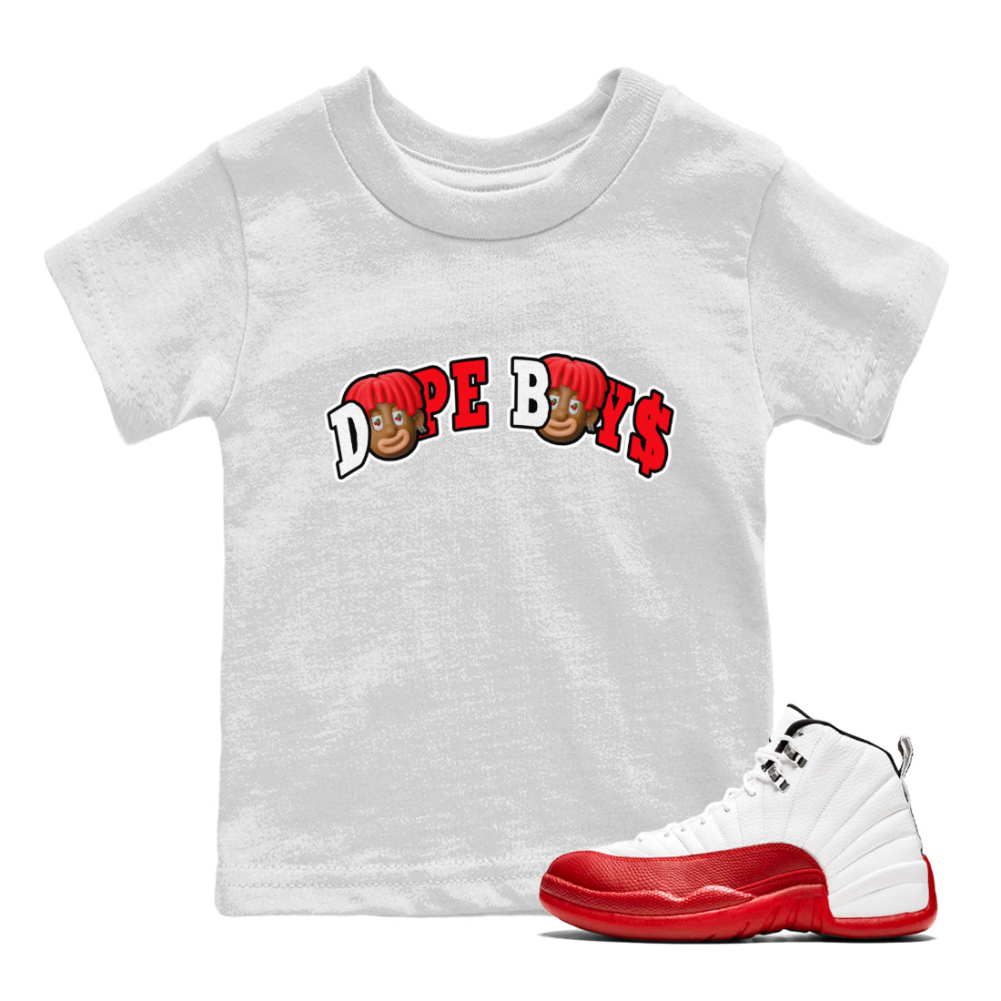 Air Jordan 12 Cherry Sneaker Match Tees Dope Boys Streetwear Sneaker Shirt AJ12 Cherry Sneaker Release Tees Kids Shirts White 1