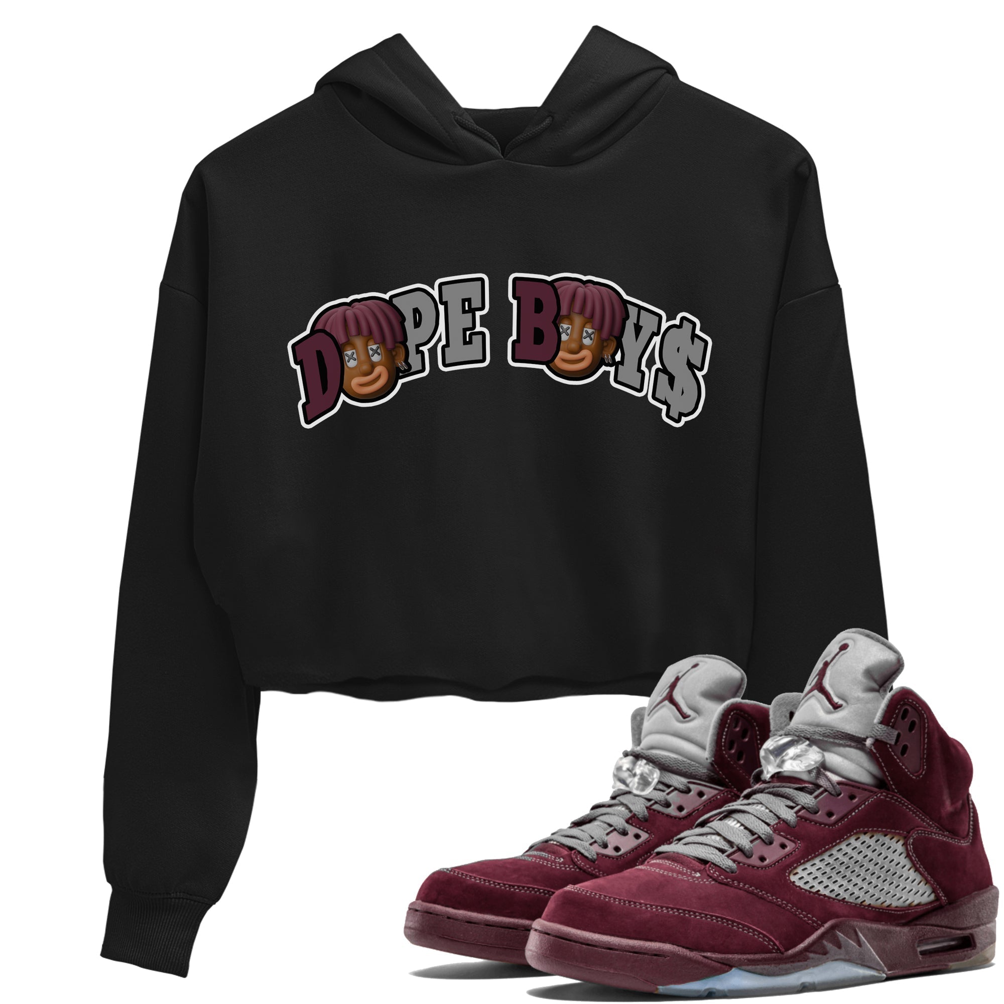 Air Jordan 5 Burgundy Sneaker Match Tees Dope Boys Sneaker Tees AJ5 Burgundy Sneaker Release Tees Women's Shirts Black 1