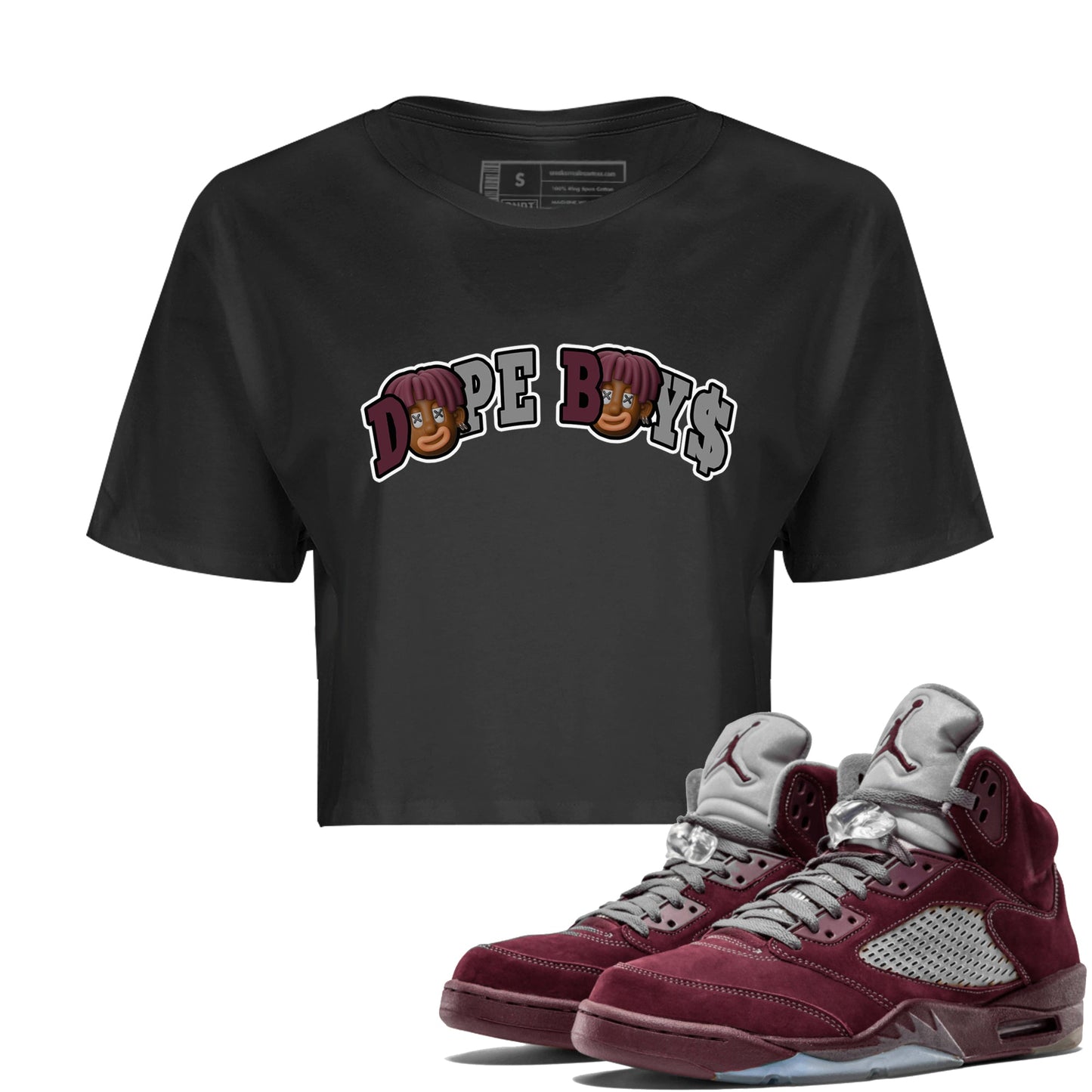 Air Jordan 5 Burgundy Sneaker Match Tees Dope Boys Sneaker Tees AJ5 Burgundy Sneaker Release Tees Women's Shirts Black 1