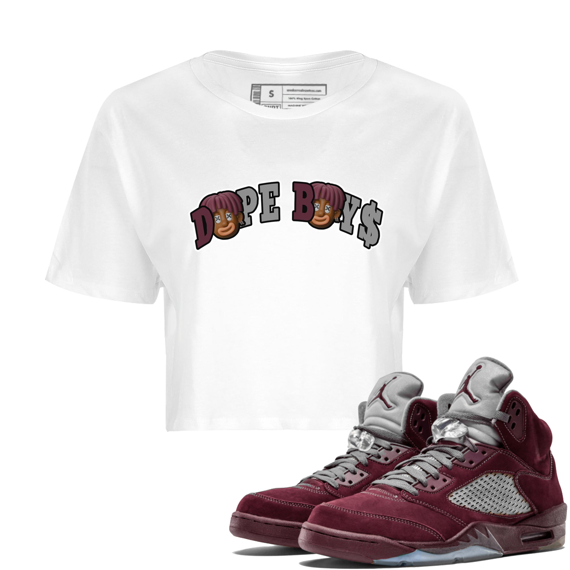 Air Jordan 5 Burgundy Sneaker Match Tees Dope Boys Sneaker Tees AJ5 Burgundy Sneaker Release Tees Women's Shirts White 1