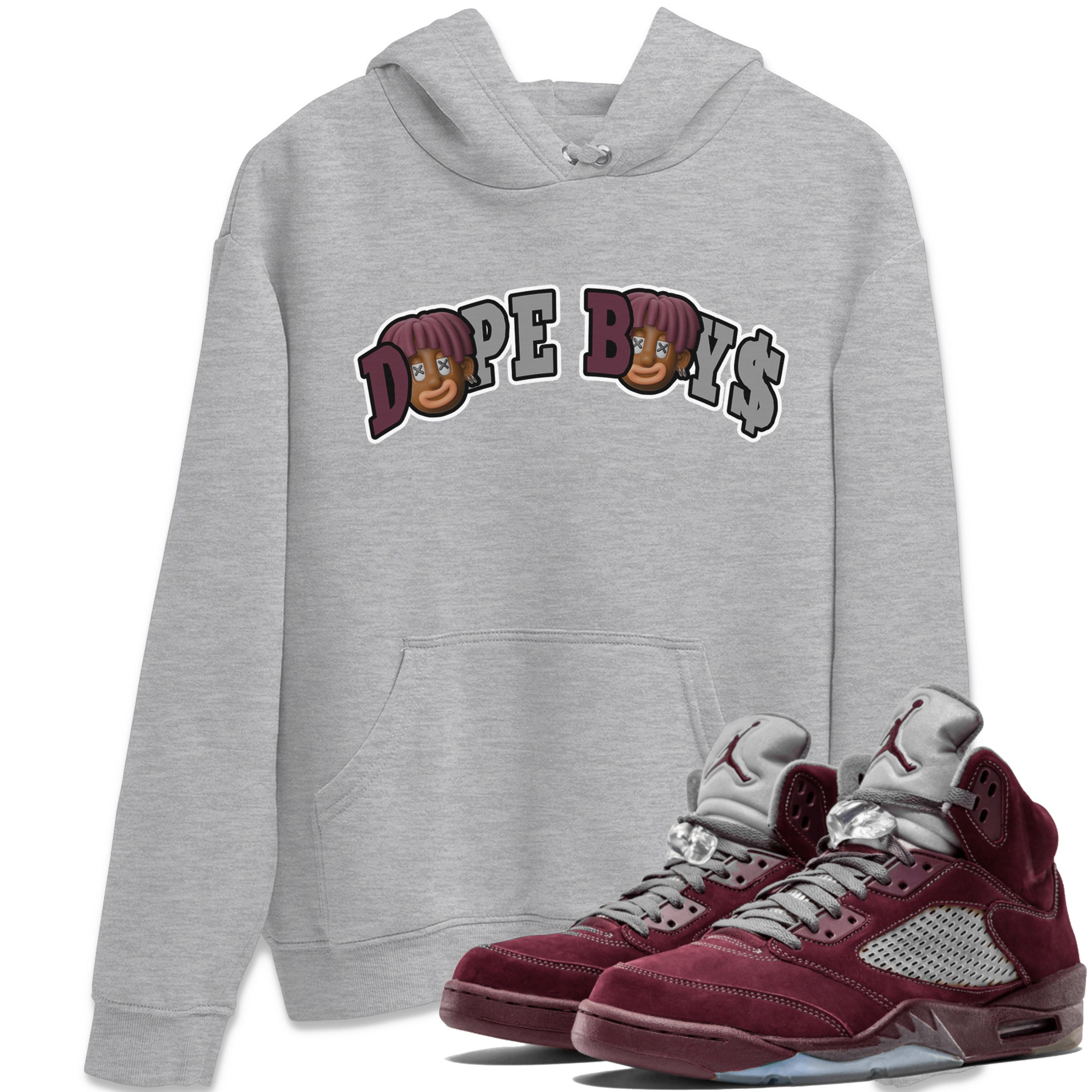 Air Jordan 5 Burgundy Sneaker Match Tees Dope Boys Sneaker Tees AJ5 Burgundy Sneaker Release Tees Unisex Shirts Heather Grey 1