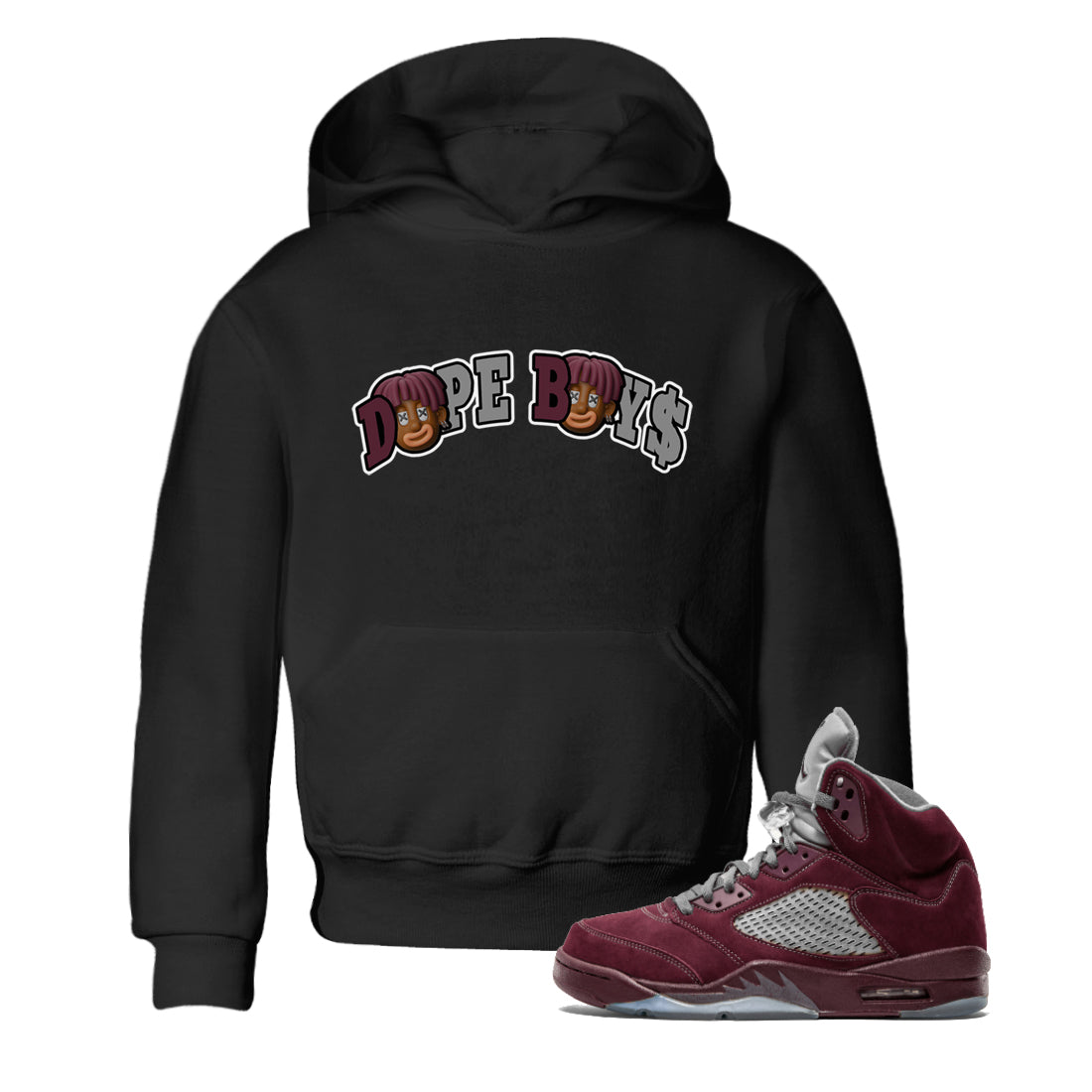Air Jordan 5 Burgundy Sneaker Match Tees Dope Boys Sneaker Tees AJ5 Burgundy Sneaker Release Tees Kids Shirts Black 1