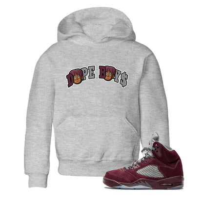 Air Jordan 5 Burgundy Sneaker Match Tees Dope Boys Sneaker Tees AJ5 Burgundy Sneaker Release Tees Kids Shirts Heather Grey 1