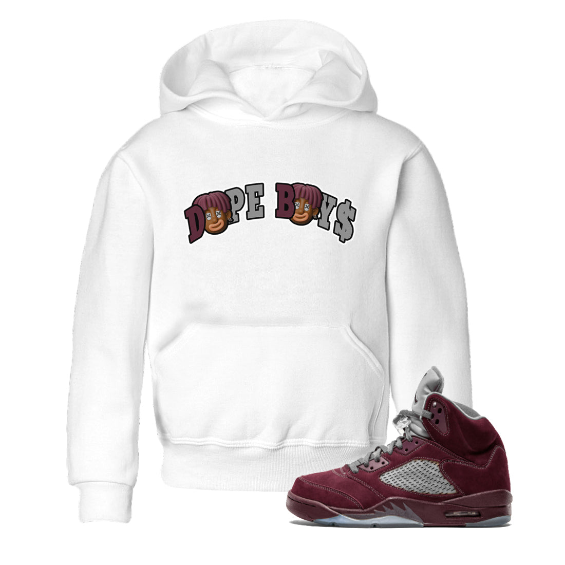 Air Jordan 5 Burgundy Sneaker Match Tees Dope Boys Sneaker Tees AJ5 Burgundy Sneaker Release Tees Kids Shirts White 1