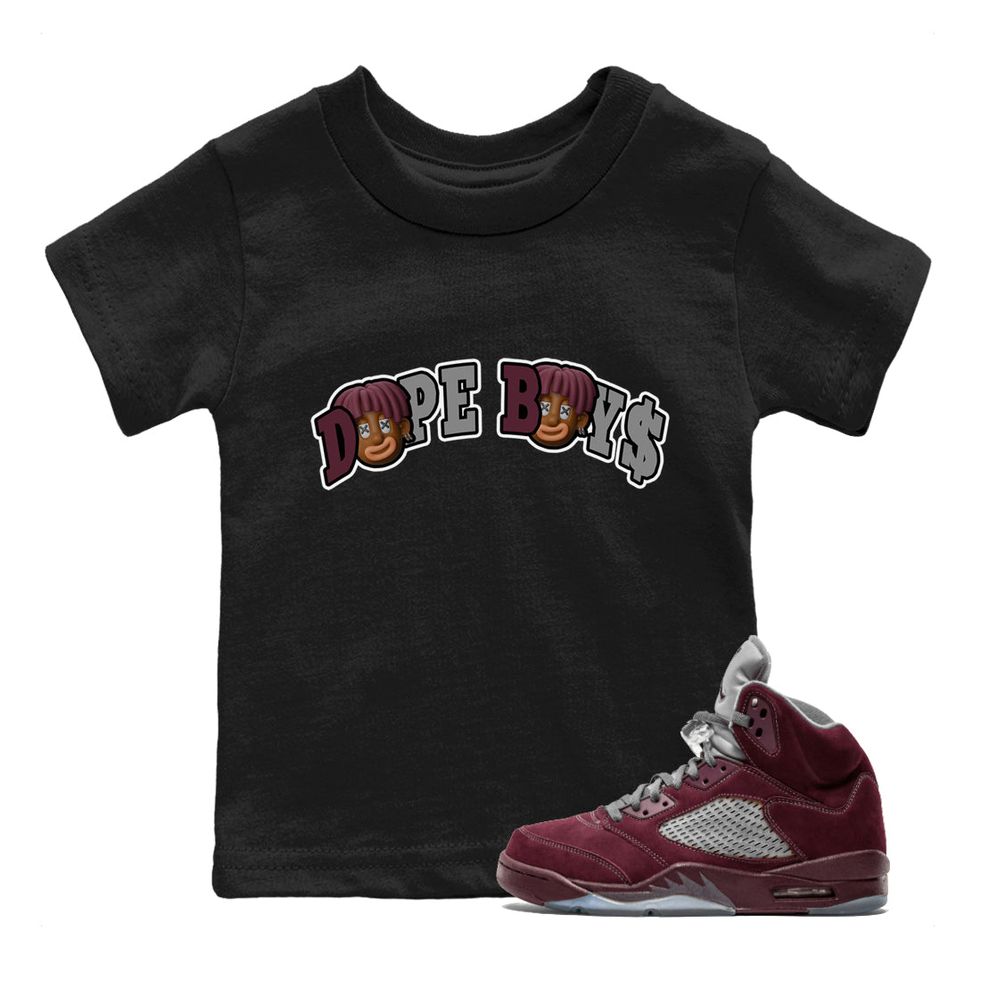 Air Jordan 5 Burgundy Sneaker Match Tees Dope Boys Sneaker Tees AJ5 Burgundy Sneaker Release Tees Kids Shirts Black 1