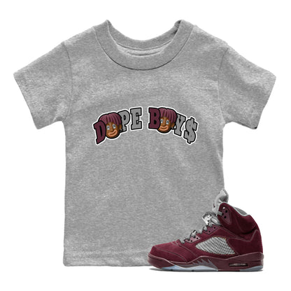 Air Jordan 5 Burgundy Sneaker Match Tees Dope Boys Sneaker Tees AJ5 Burgundy Sneaker Release Tees Kids Shirts Heather Grey 1